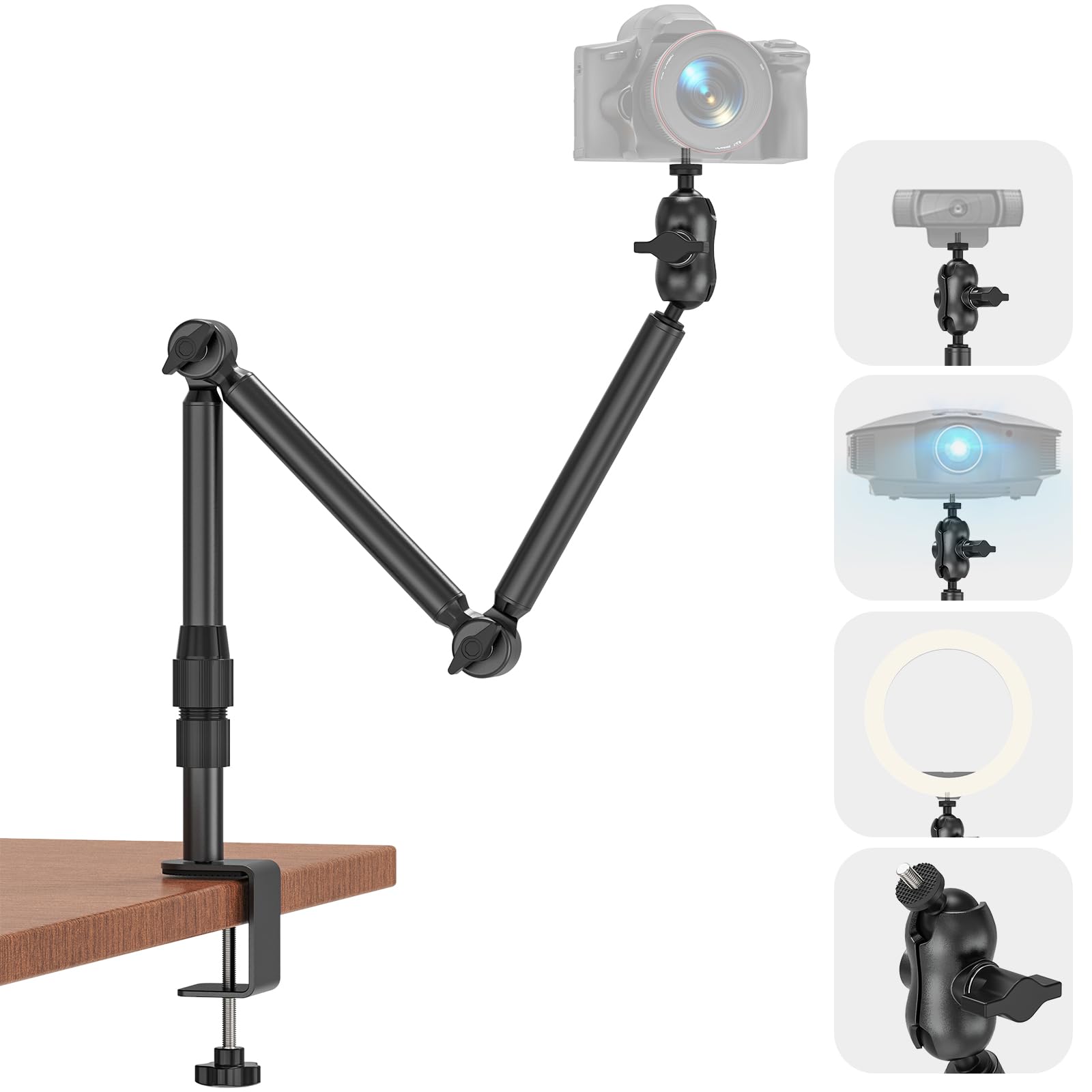Jubor Overhead Camera Mount For Desk, 30.9" Webcam Stand With 1/4" Screws, 360° Adjustable Tabletop C-Clamp Stand For Dslr, Webcam, Digital Cameras, Mini Projector,Microphone