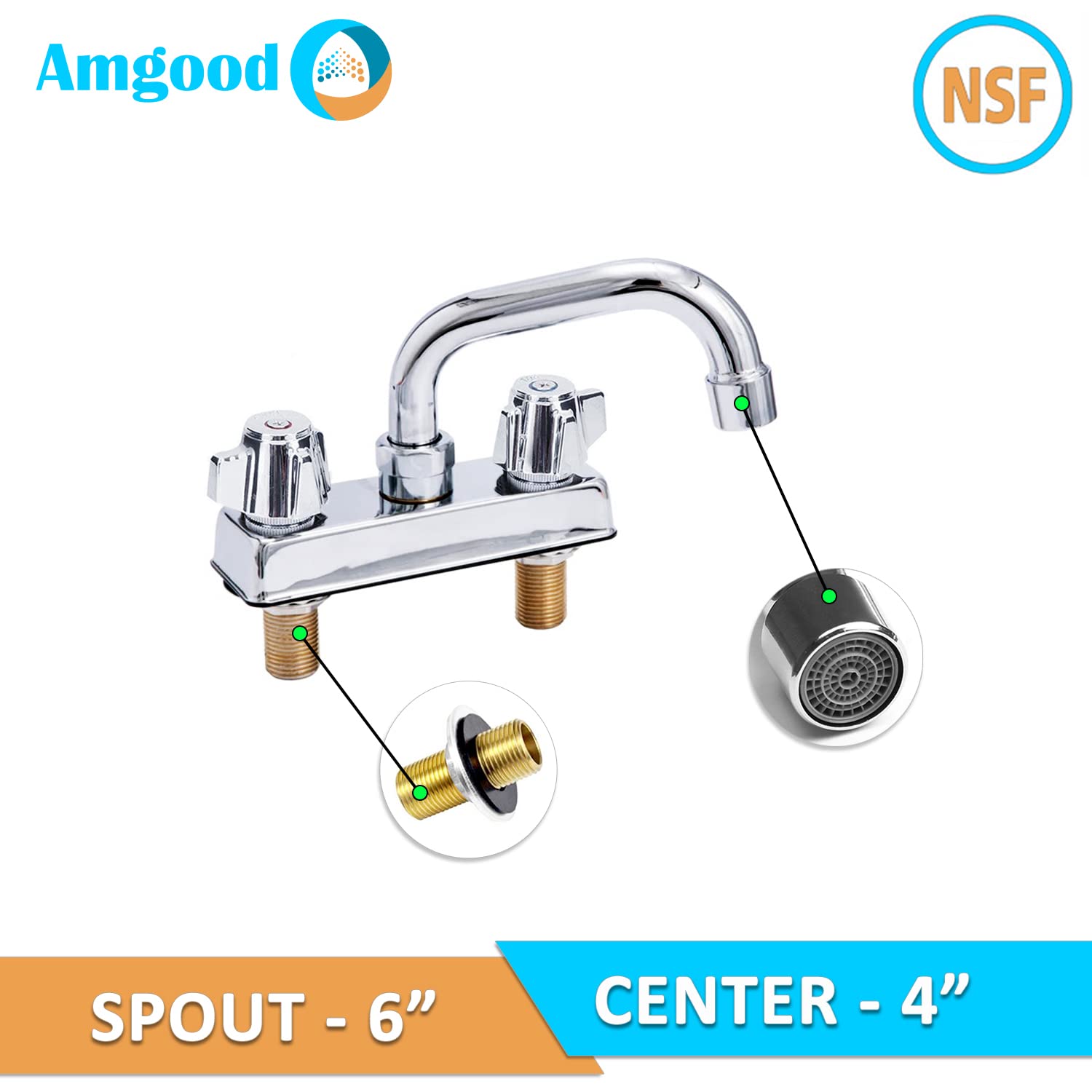 Amgood Deck Mount Kitchen Sink Faucet  6" Swivel Spout  4" Center  Nsf  Commercial Kitchen Utility Laundry