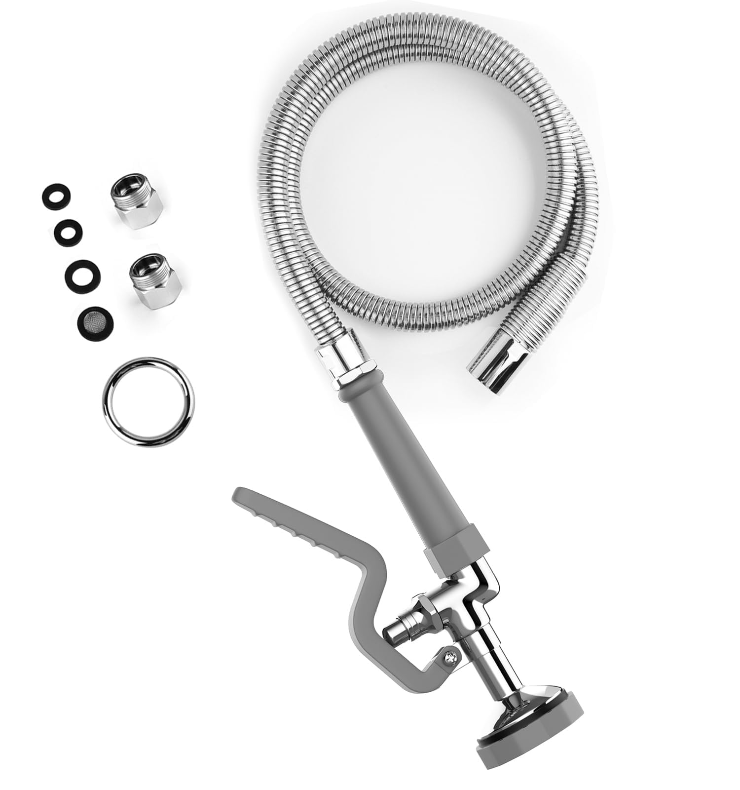 Fauaid Pre Rinse Spray Valve With 45” Stainless-Steel Pre Rinse Hose,1.42 Gpm Pre Rinse Sprayer Commercial Sink Sprayer With Ergonomic Handle Commercial Faucet Parts,Fit For Dish Washing Sprayer(Gray)