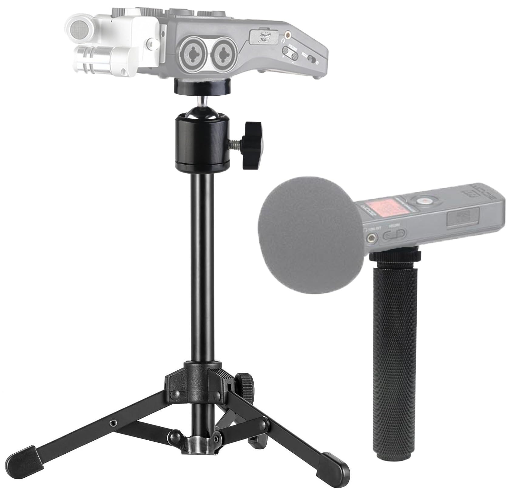 Acetaken Portable Recorder Tripod Stand And Handle Grip Kit Compatible With Zoom H1Essential,H4N Pro,H6,H1N,Q2N,H4Essential,H6Essential,H2N,H5 Handy Recorder And Tascam Dr-40X, Dr-05X, Dr-07X Audio Recorder