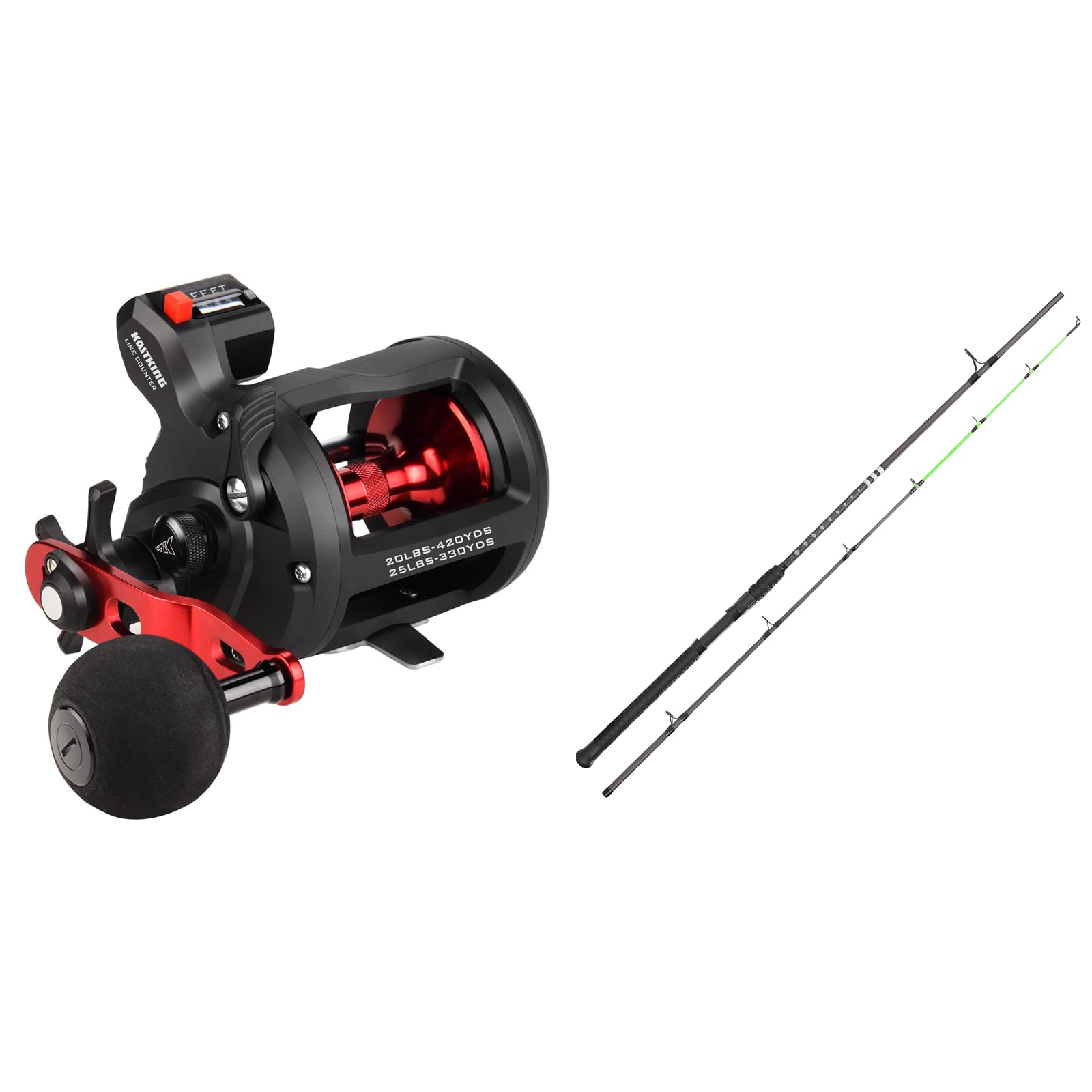 Kastking Rekon Line Counter Trolling Fishing Reel & Kong Fishing Rod, Casting Rod 2 Pc 8 Vh