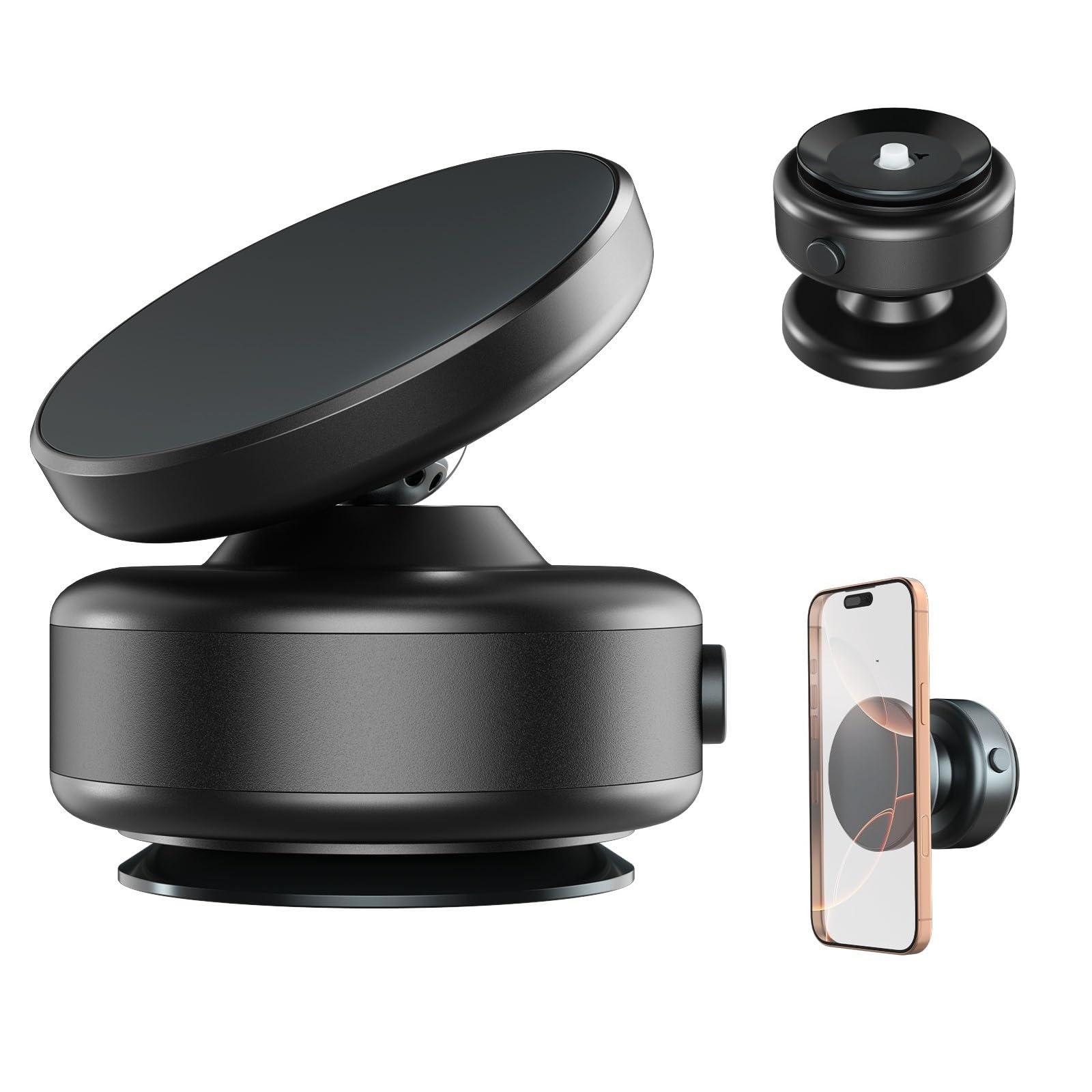 Joyye 360 Rotatable Car Magnetic Phone Holder, Phone Mount With Electric Vacuum Suction Cup For Dashboard Smooth Surfaces, Compatible With Magsafe Iphone16/15/14/13/12, Black