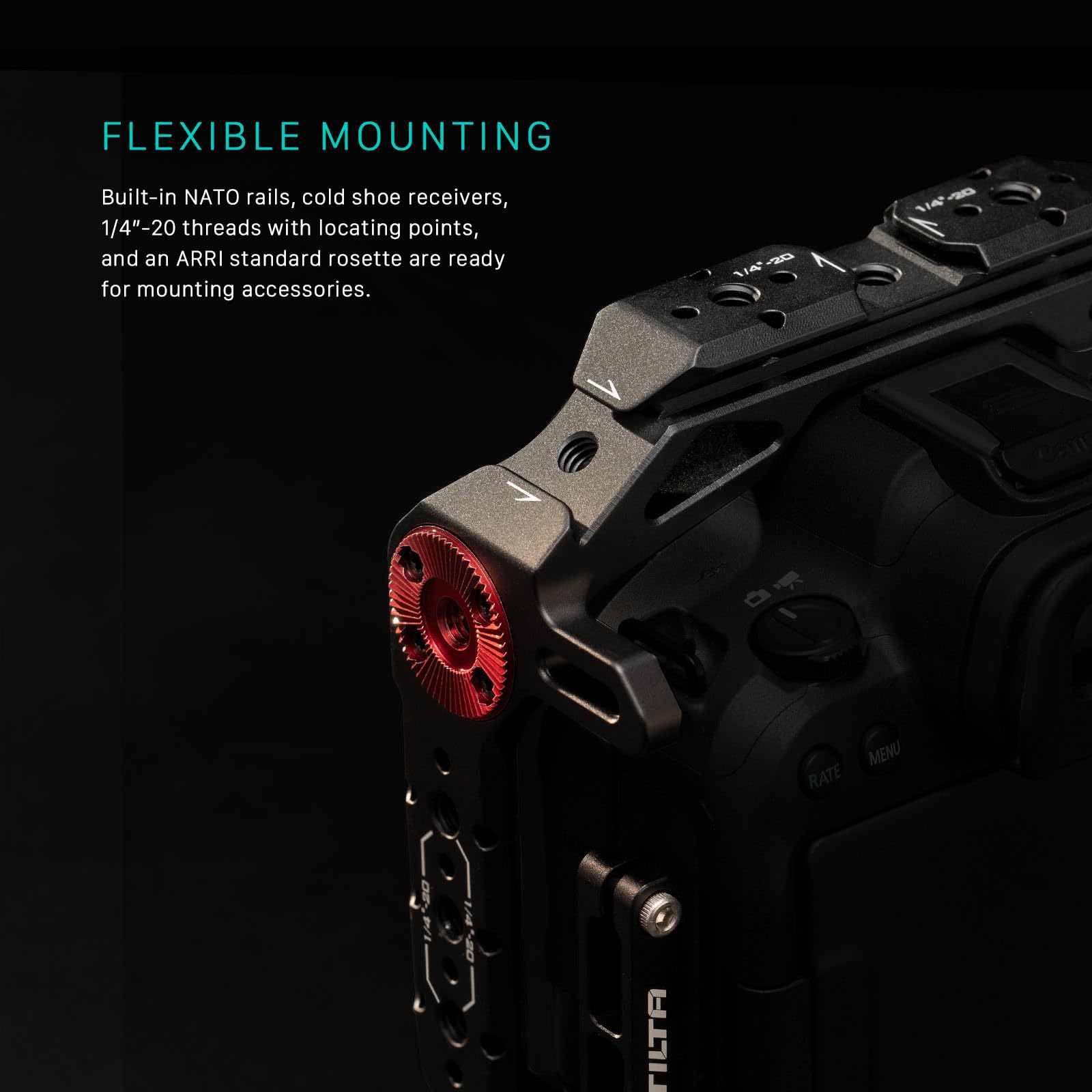 Tilta Basic Kit Compatible With Canon R6 Mark Ii, With Mount Accessories Via Nato Rail, Rosette, Cold Shoe, And 1/4"-20 Threads With Locating Pins Ta-T45-A (Titanium Gray)