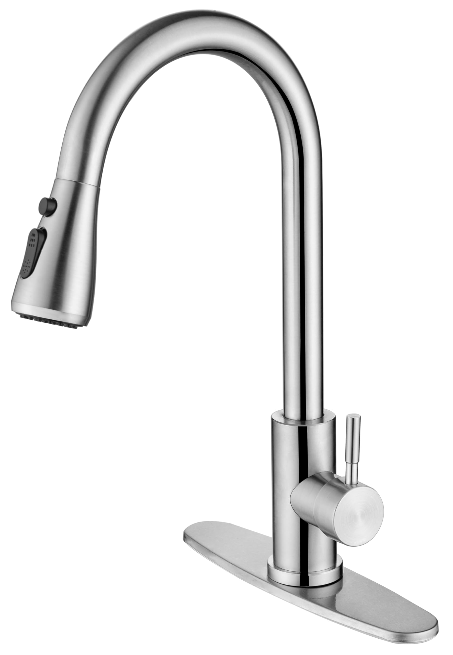 Mayyaya Kitchen Faucet With Pull Down Sprayer- Brushed Nickel Sink Faucets, 360° Swivel Single Handle High Arc Stainless Steel, Commercial Modern Kitchen-Faucets, 1/3 Hole, Deck Plate Included (3-Model)