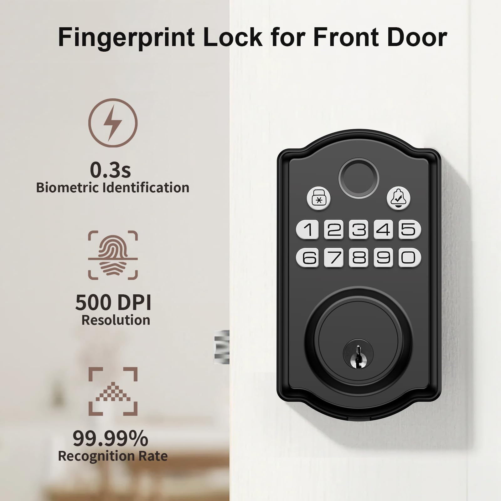 Physen Keyless Entry Door Lock - Fingerprint Door Locks With App Control - Smart Deadbolt For Front Doors - Biometric Security, Auto-Lock&One-Touch-Lock, Ip54 Waterproof, Easy Install