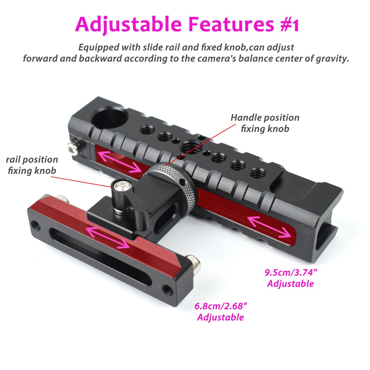 Akeipho Top Dslr Camera Handle, Universal Hand Grip With Quick Release Nato Clamp, 4 Cold Shoes And 1/4" 3/8" Arri Threads For Camera Cage Rig