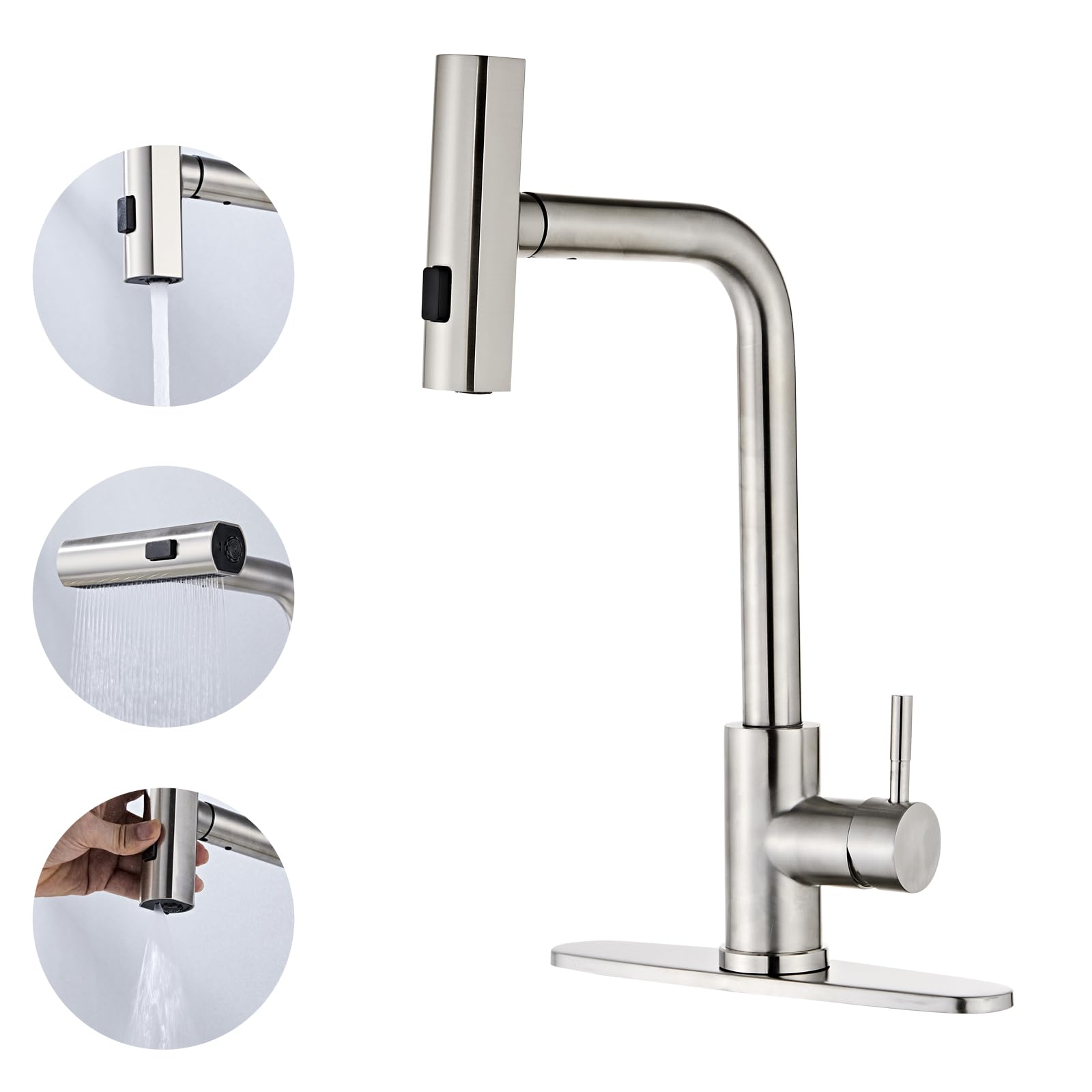 Louevido Brushed Nickel Kitchen Faucet With Pull Down Sprayer Single Hole Handle Stainless Steel Kitchen Sink Faucets Commercial Modern Faucets