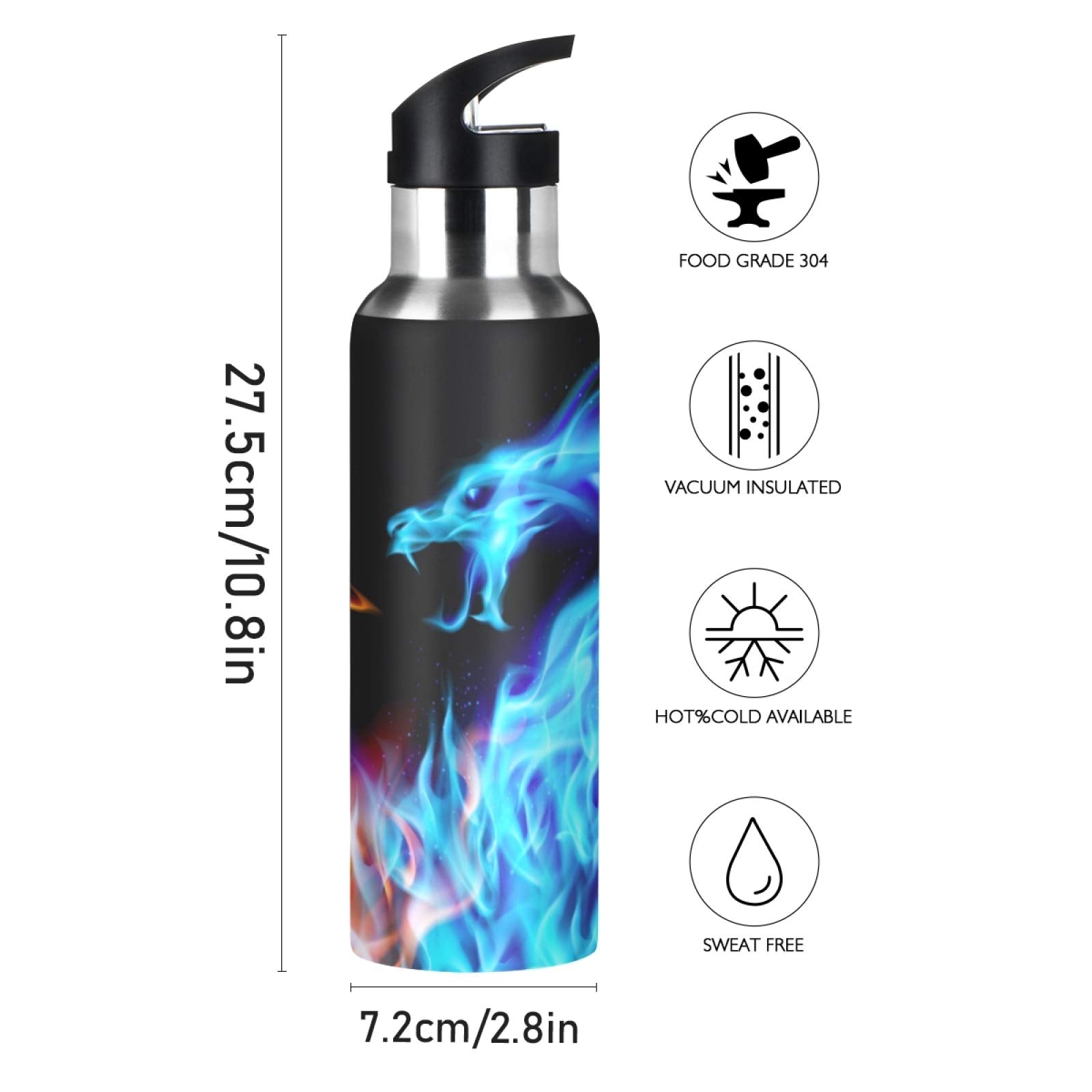Qilmy 3D Printing Dragon Water Bottle Vacuum Insulated Stainless Steel Water Bottles With Straw