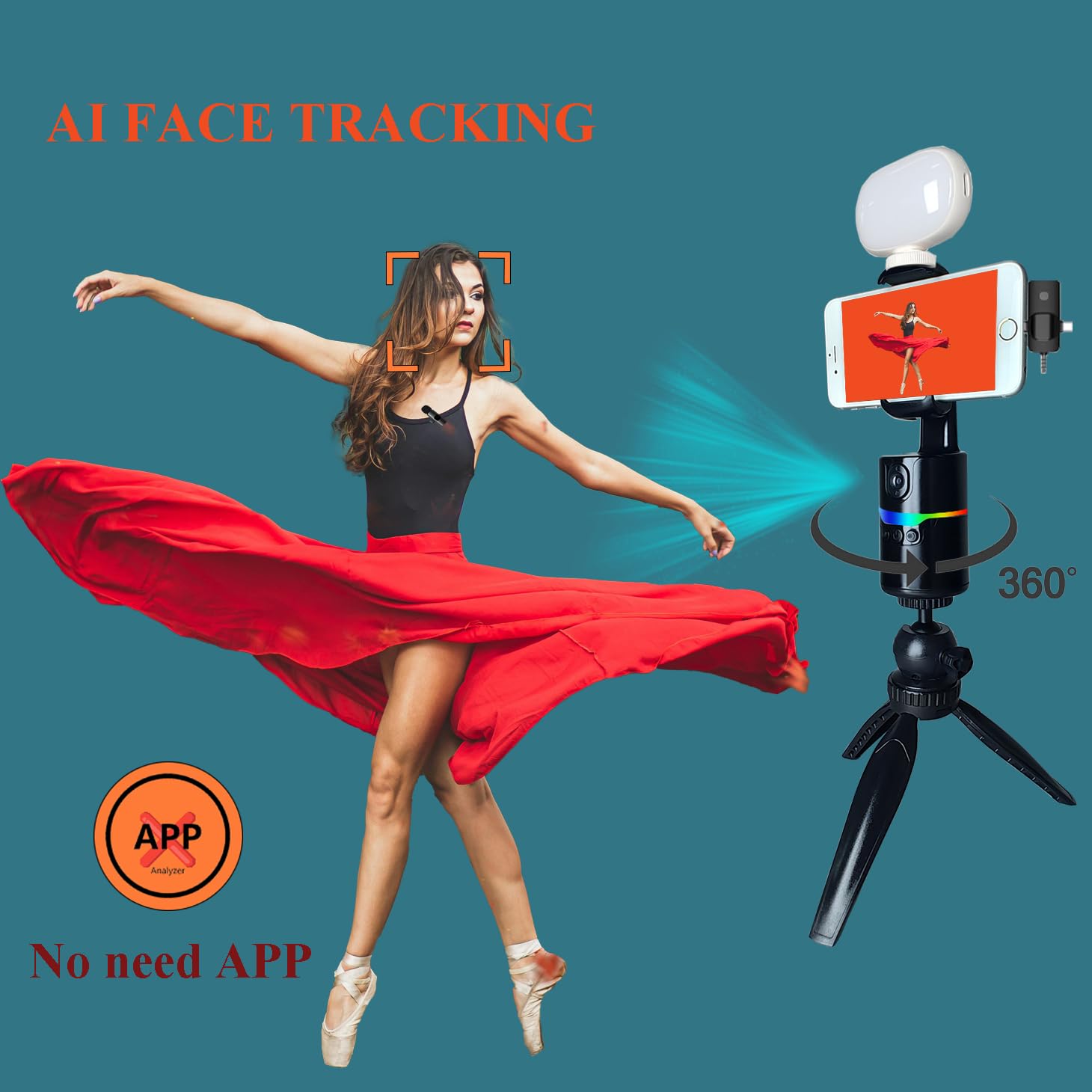 Litchitech Auto Face Tracking Tripod 360 Rotation With Stand, Vlogging Kit For Iphone Andriod Phone,Content Creator Essentials,Smart Follow Phone Holder,With Light/Remote/Wirlessmic