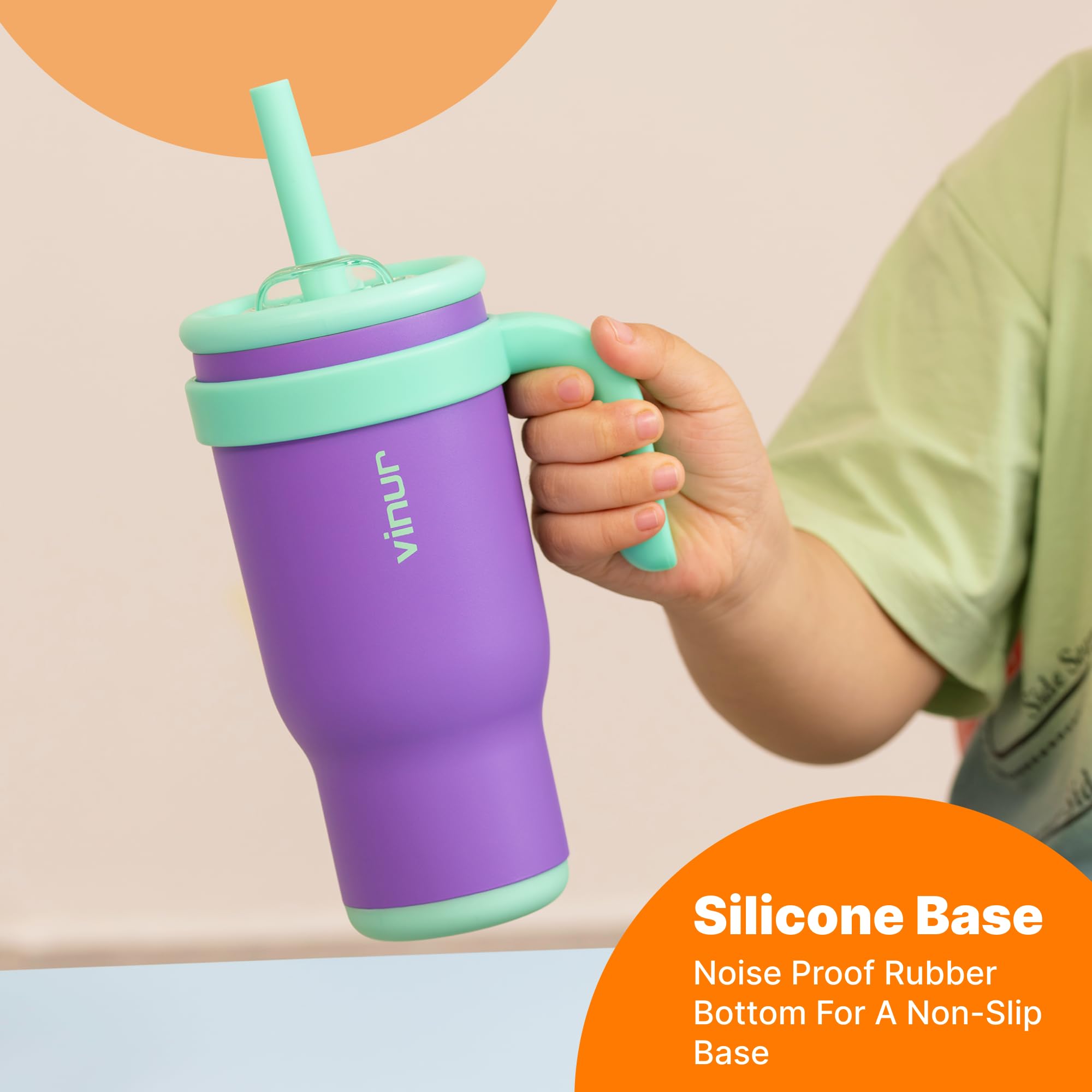 Vinur Kids Tumbler With Handle -14 Oz Stainless Steel Vacuum Insulated Leak Proof Travel Tumbler
