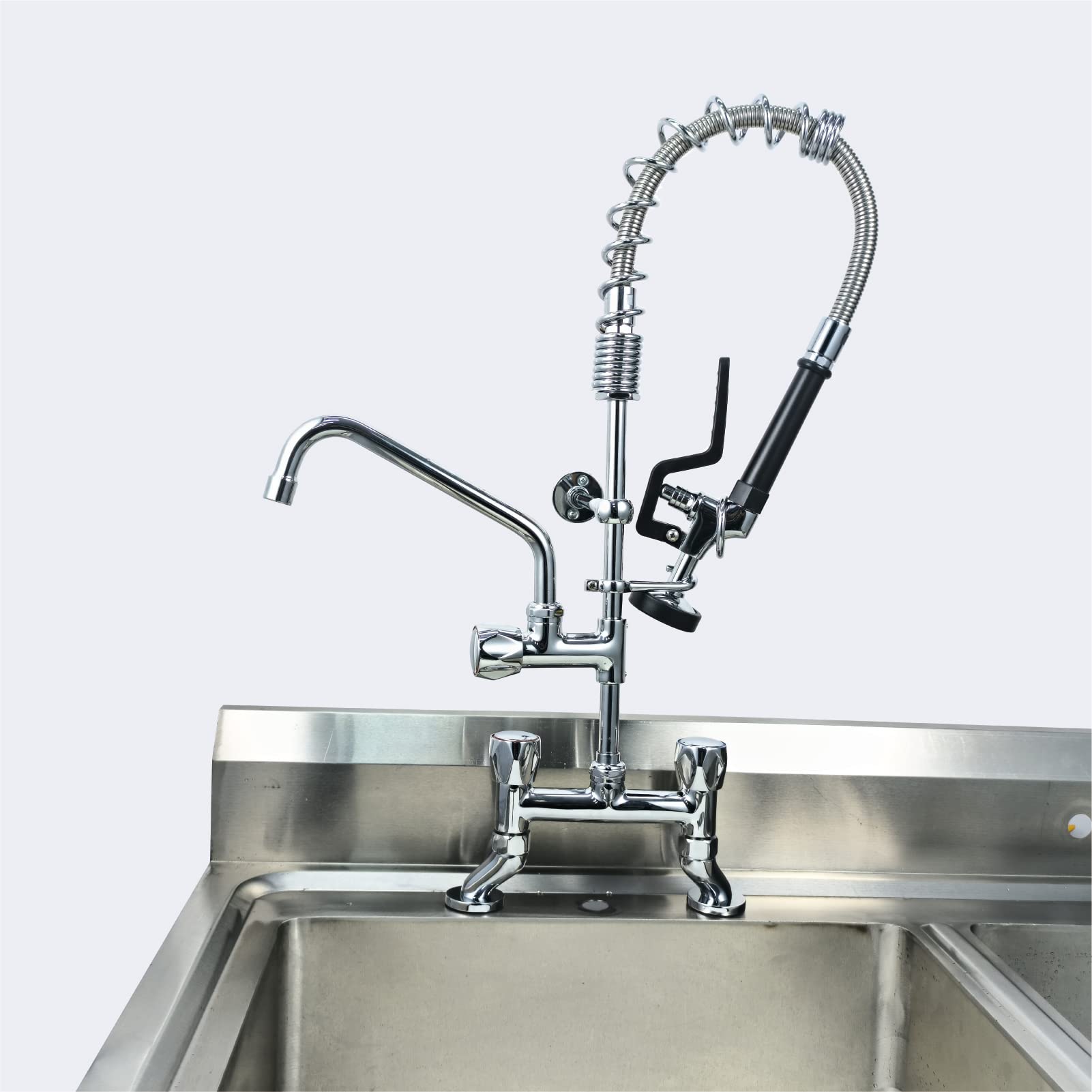 Ms Commercial Kitchen Sink Faucet With Sprayer 4-8 Inch Adjustable Center Deck Mount 25'' Height Brass Pre Rinse Unit With Spray Valve And 8 Inch Add On Spout Fit For Restaurant Hotel Laundry Sink