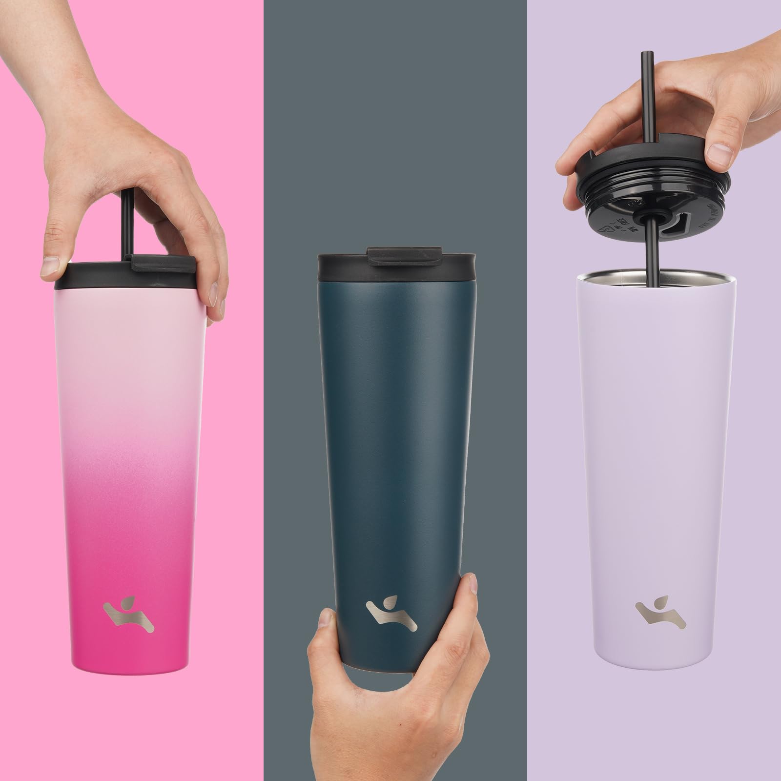 26 Oz Insulated Tumbler With Lid And 2 Straws Stainless Steel Water Bottle Vacuum Travel Mug Coffee
