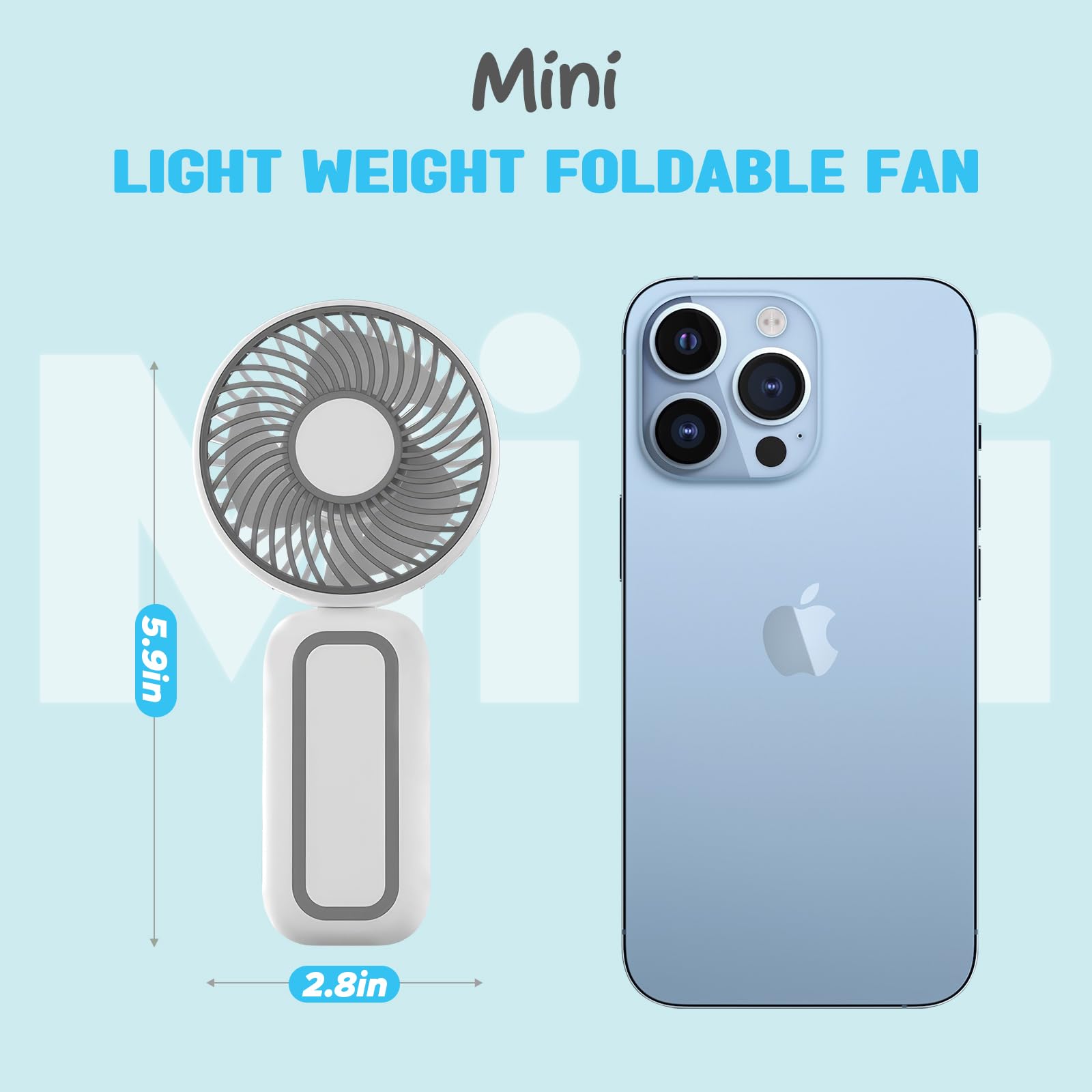 Qearfun Portable Handheld Fan, Hand Fan With Usb Rechargeable Battery, Mini Electric Pocket Fan