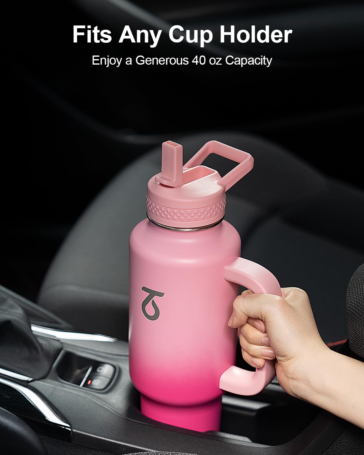Trebo 40 Oz Water Bottle Insulated With Handle, Leakproof Keep 24Hrs Cold &Hot,Stainless Steel