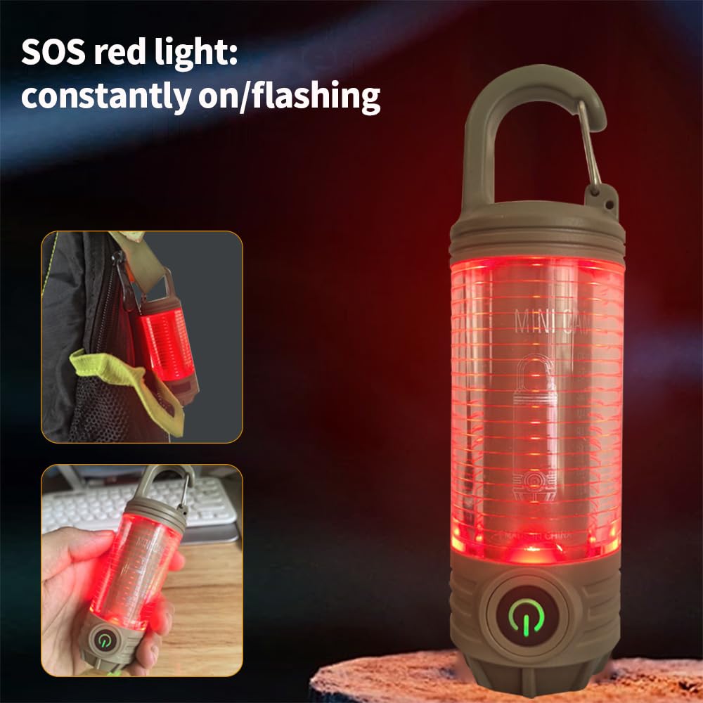 Yzyoe Rechargeable Led Mini Camping Flashlight, Portable Outdoor Light With Hook, White Warm Light And Red Light, 6 Modes, With Signal Flash.