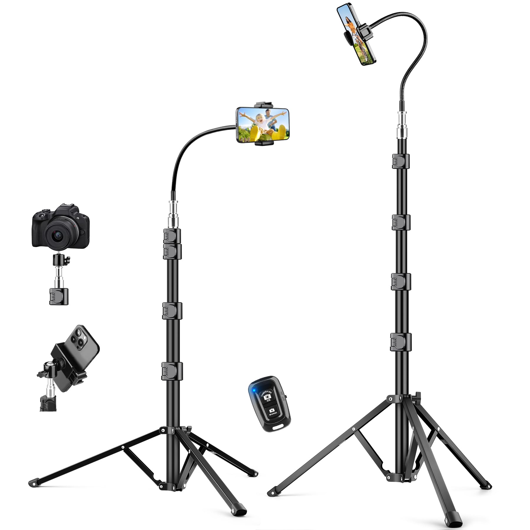 Victiv Flexible Tripod For Iphone, 88" Tall Cellphone Tripod With Gooseneck, Phone Holder And Wireless Remote, Camera Phone Stand For Recording Filming, Compatible With Iphone/Android