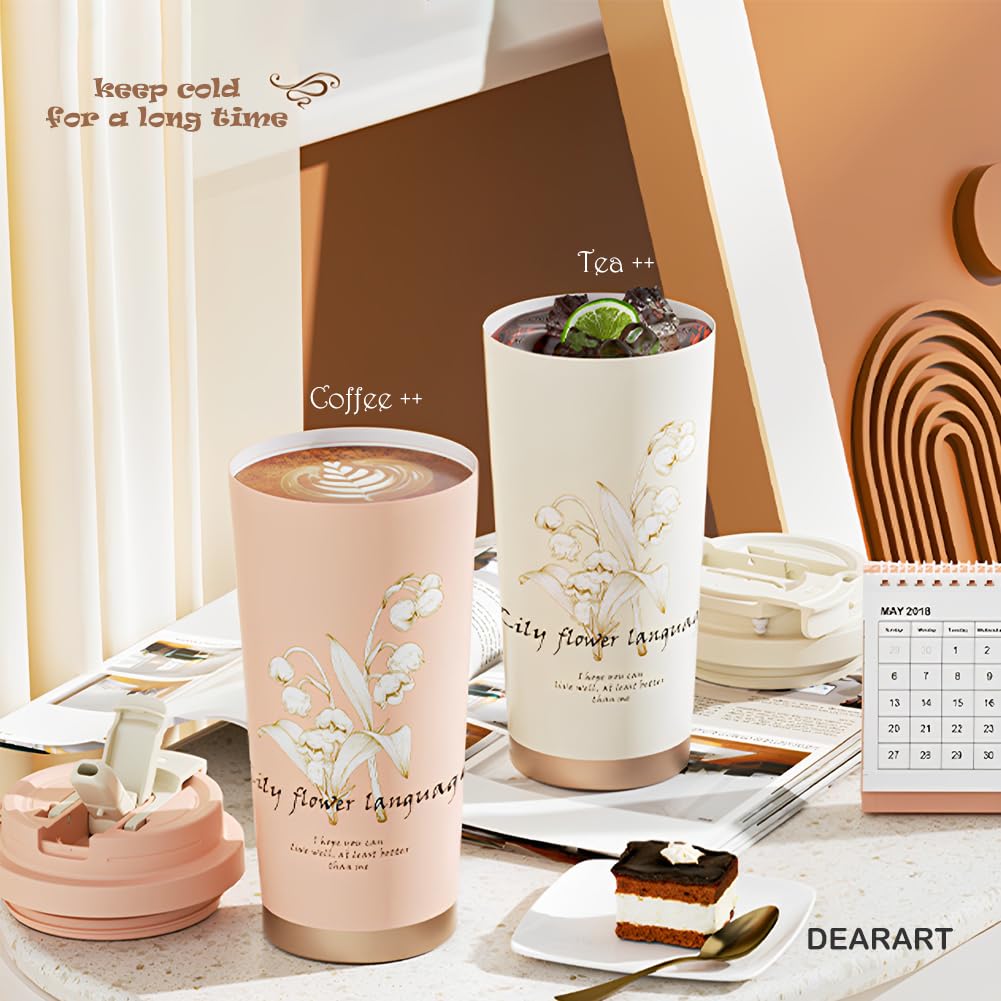 Dearart Beautiful Flower Insulated Water Bottle, Women Everyday Use, Direct Drinking Or Straw Use