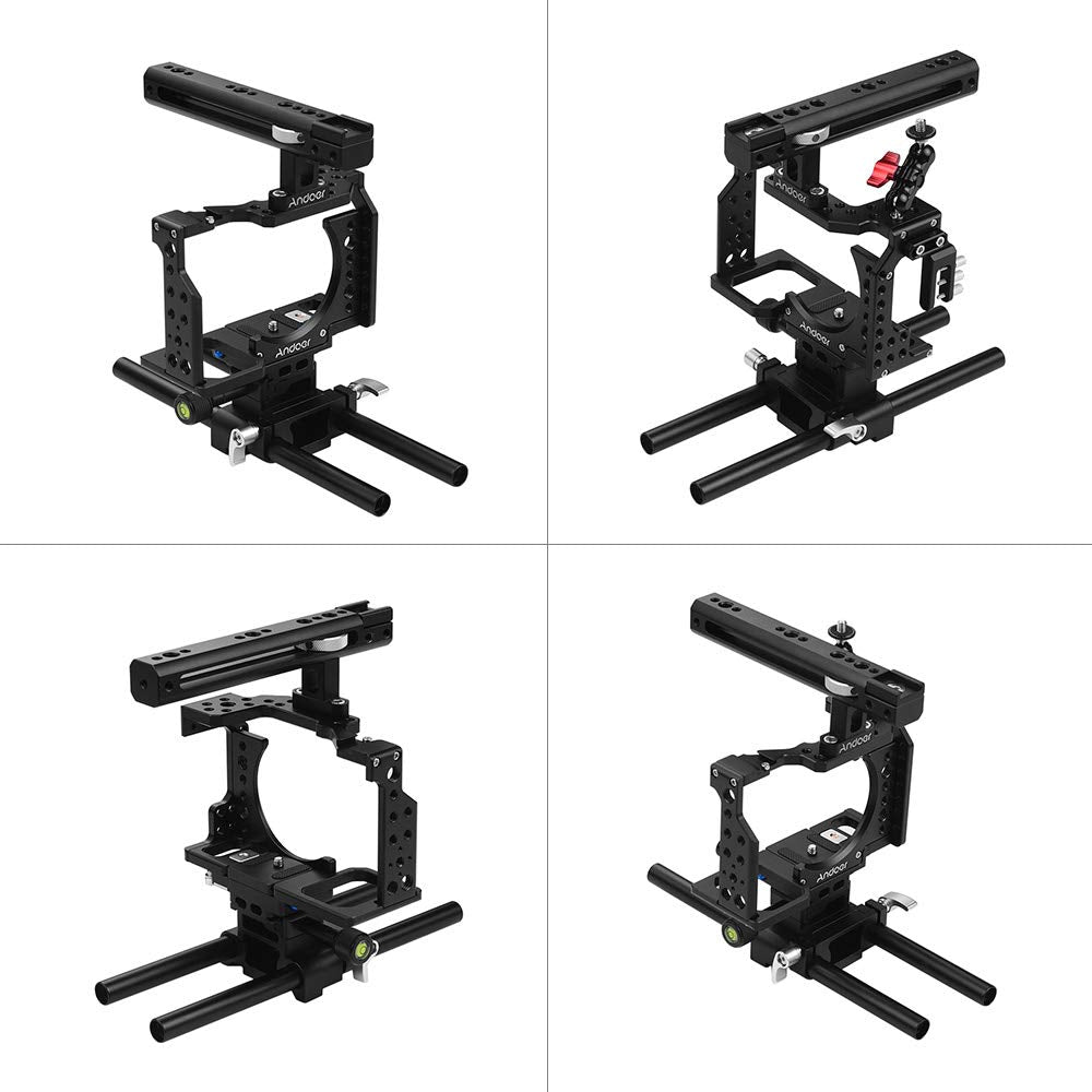 Andoer Camera Cage With Top Handle And 15Mm Rod Baseplate Kit, Video Film Movie Making Stabilizer With Cold Shoe Mount Cable Clamp Mounting Adapter For Sony A7Ii/A7Iii/A7Sii/A7M3/A7Rii/A7Riii Camera