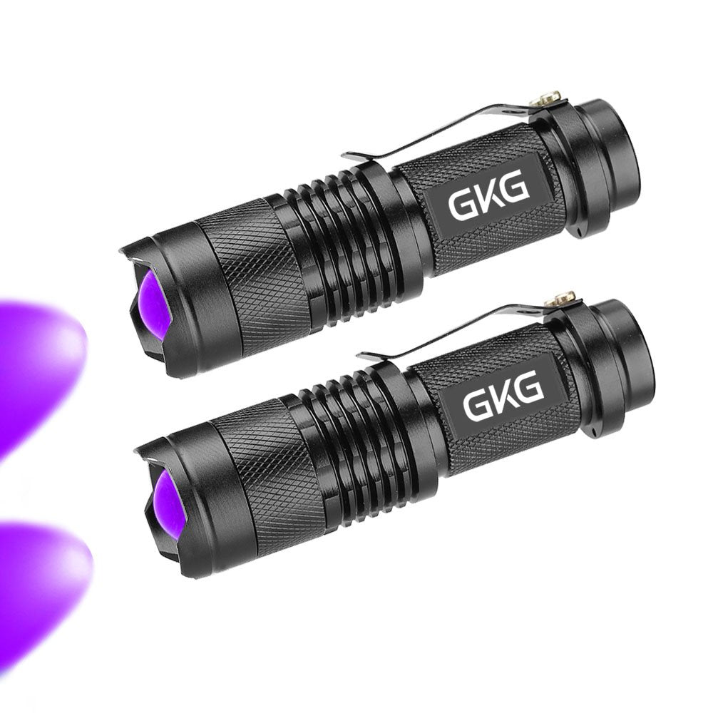Gkg Uv Flashlight Black Light, 2Pack 395Nm Flashlight With 3 Light Modes & Zoom Function, Mini Black Light - Pet Urine And Stains Detector