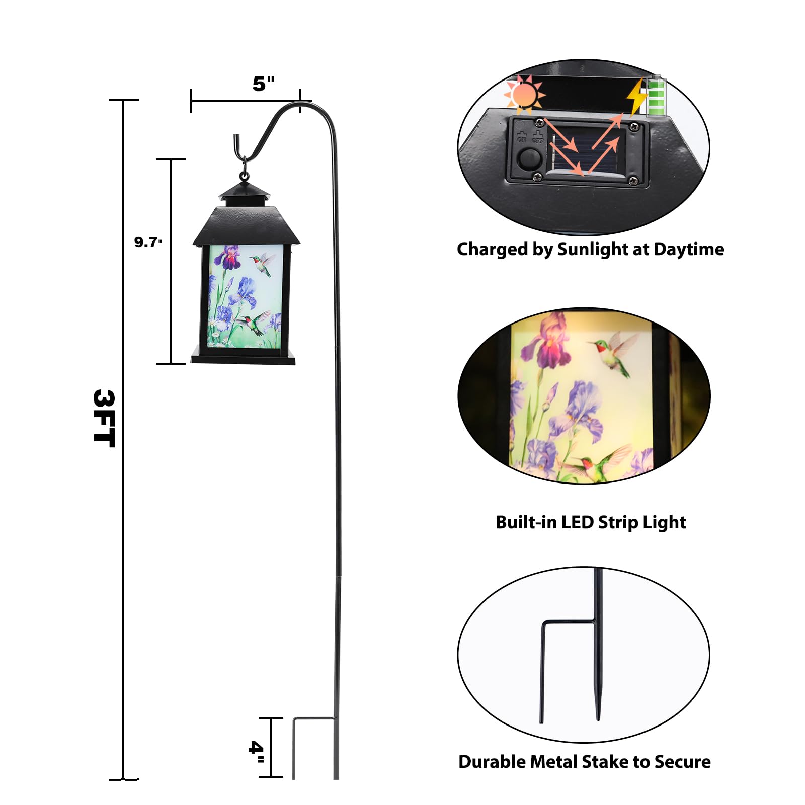 Afirst Solar Lantern Outdoor, Hanging Lights Decorative Hummingbird Outdoor Lighting Waterproof Umbrella Lights For Patio Garden, Table,Party Decor(Included Shepherd Hook)