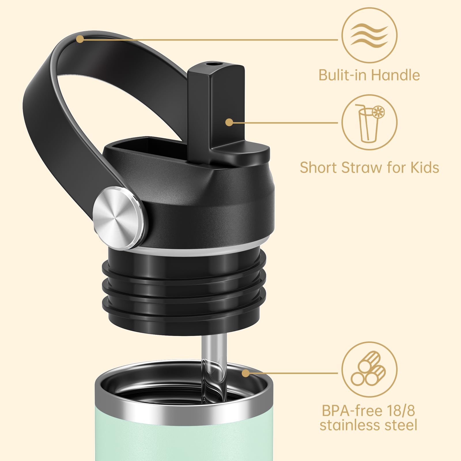 12Oz Kids Water Bottle For School With Kids-Friendly Straw & Handle, Leakproof Toddler Water Bottle