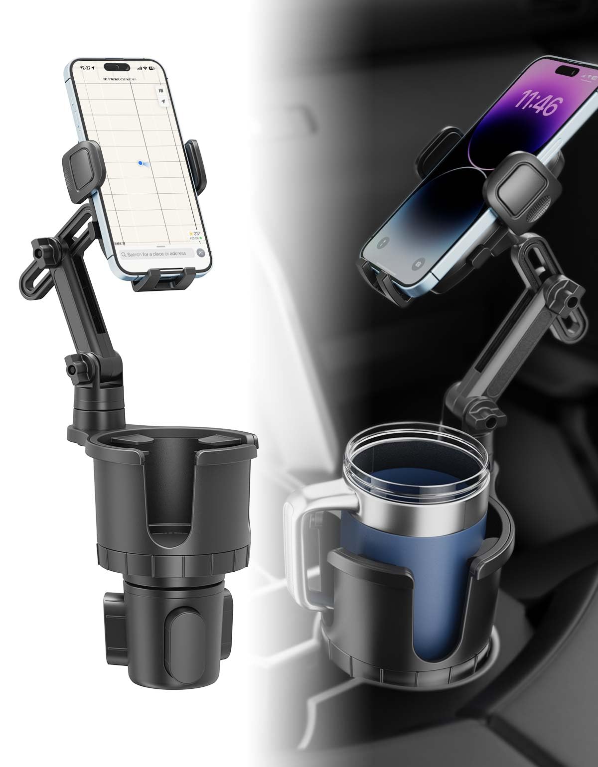 Wavecuer Cup Holder Phone Mount For Car, Phone Cup Holder For Car Iphone With Expandable Base, Compatible With Iphone Samsung All Phones (1 Pack)