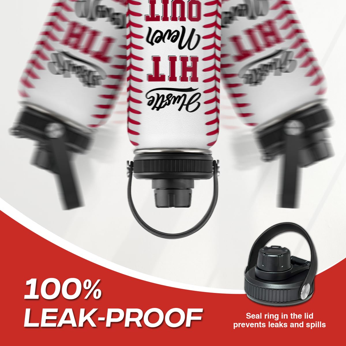 Sandjest Baseball Water Bottle 32Oz Hustle Hit Never Quit Stainless Steel Insulated Bottle