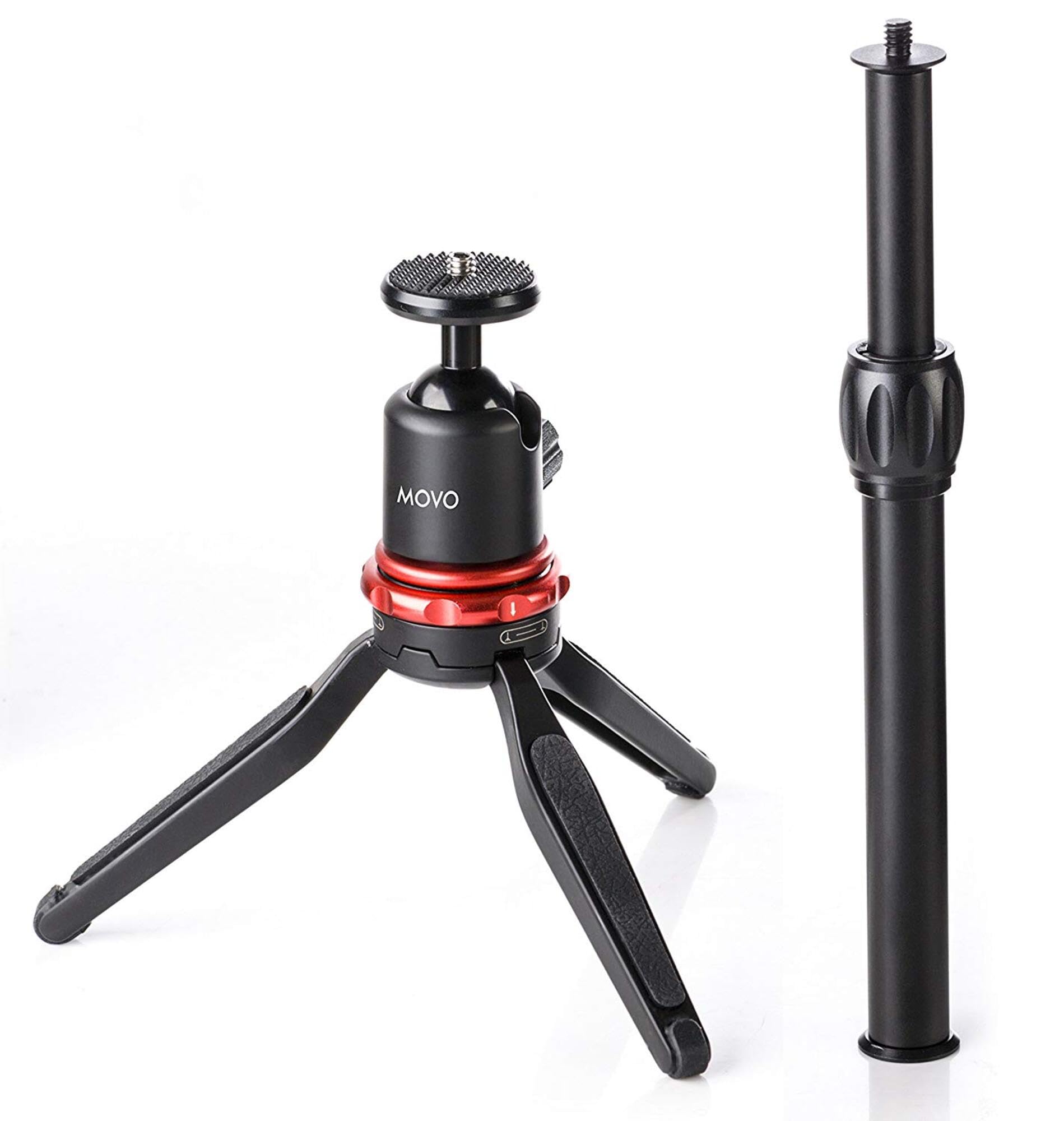 Movo Universal Mini Camera Tripod With Extendable Pole (Mv-T1) Adjustable Head, Heavy-Duty Aluminum Travel Stand For Dslr, Mirrorless, Gopro, Smartphones, Compact, Portable