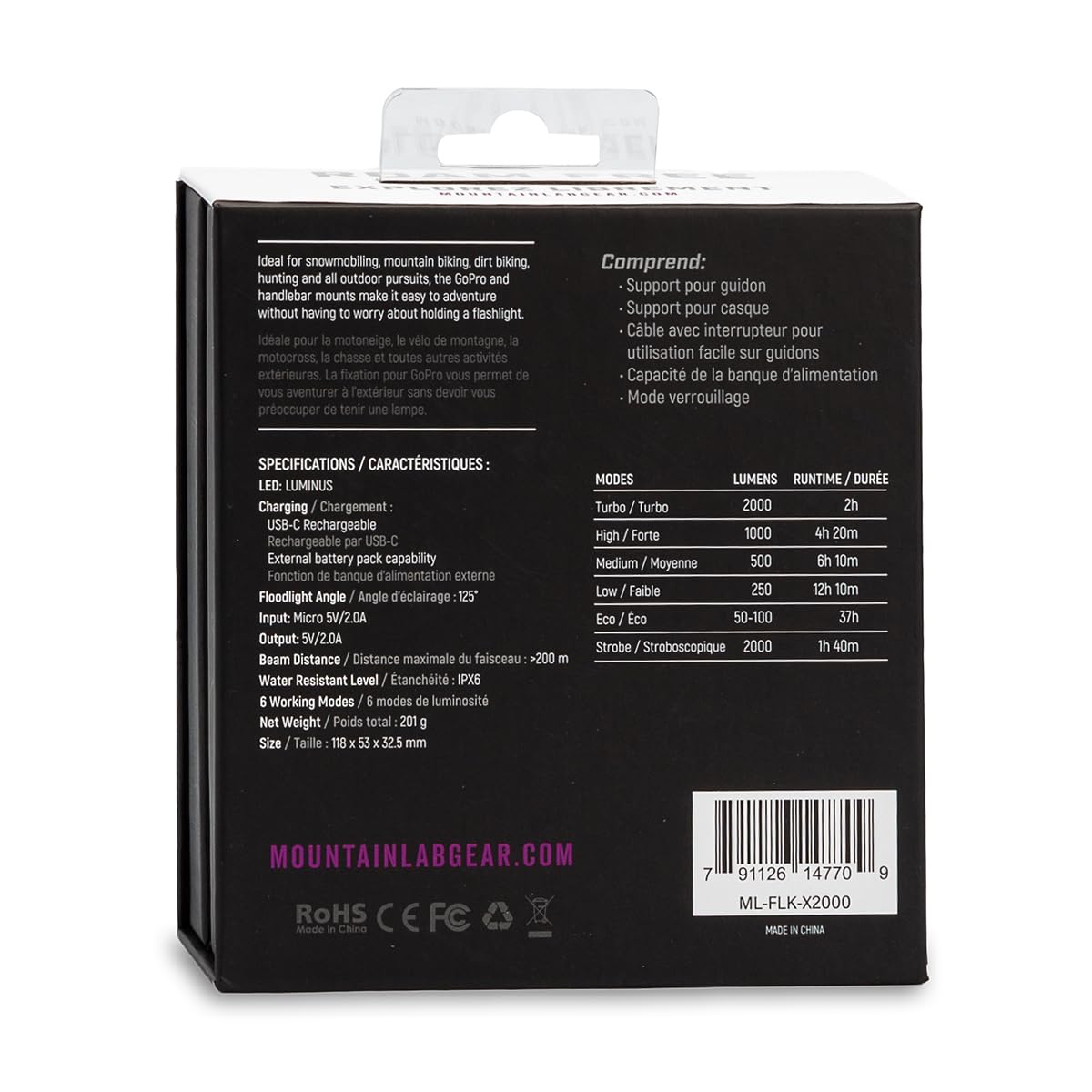 Mountain Lab X2000 Flashlight Kit – 2000 Lumen High-Performance Led Light With Handlebar & Helmet Mounts, Remote Control, And Power Bank Function