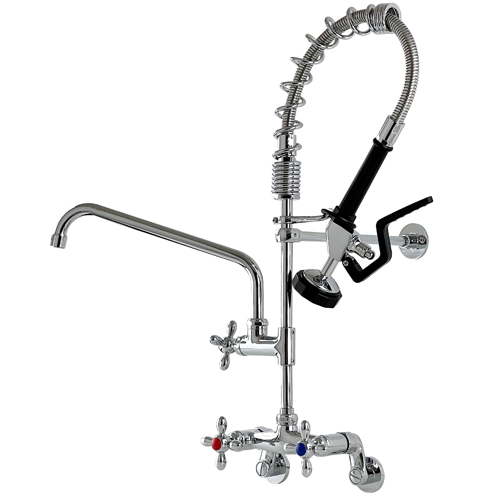 Yoogyy Commercial Kitchen Sink Faucet With Pre-Rinse Sprayer Commercial Wall Mounted Faucets For Kitchen 4'' To 8'' Adjustable Center 26'' Height Restaurant Faucet With 12’’ Add-On Swing Spout