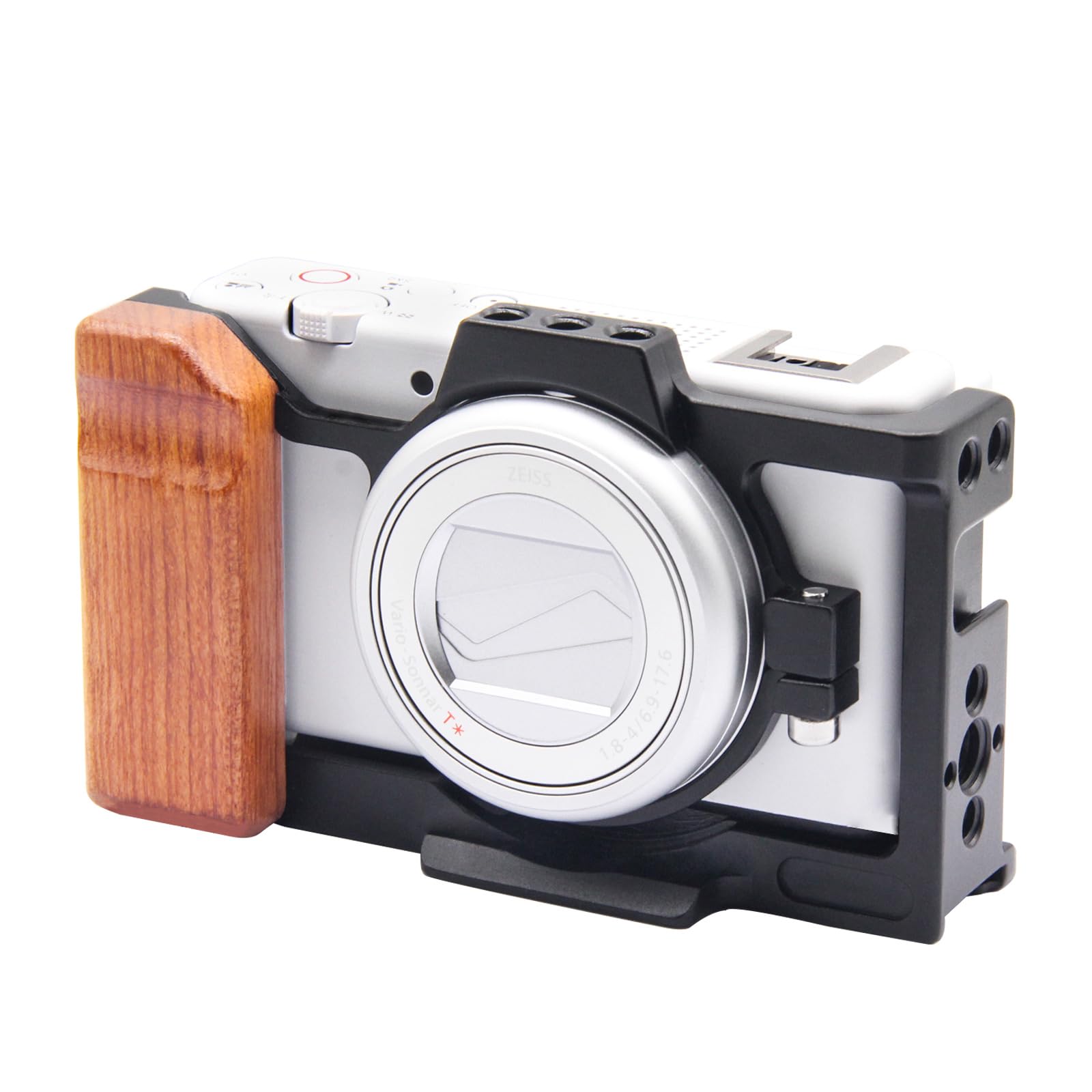 Bitubol Camera Cage For Sony Zv-1 Ii/Zv-1F / Zv-1 Camera, With Wooden Handle Grip,Equipped With 3/8 "And 1/4" Screw Holes And Cold Shoe Extension For Microphone/Light.