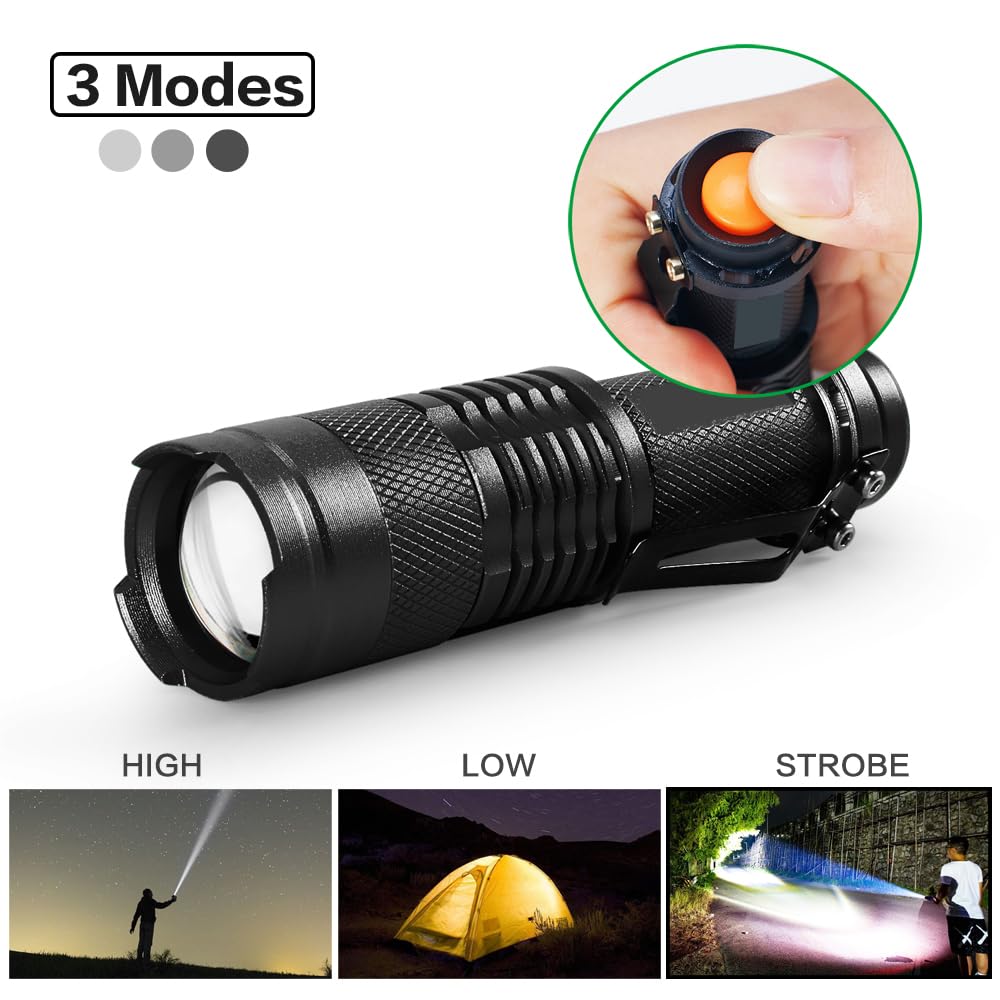 Mviocs 20 Pack Led Flashlights Torch, Bright 2000L Mini Small Flashlight High Lumens With 3 Modes, Waterproof Zoomable Pocket Flash Light Pen Flashlight For Indoor Outdoor Camping Home