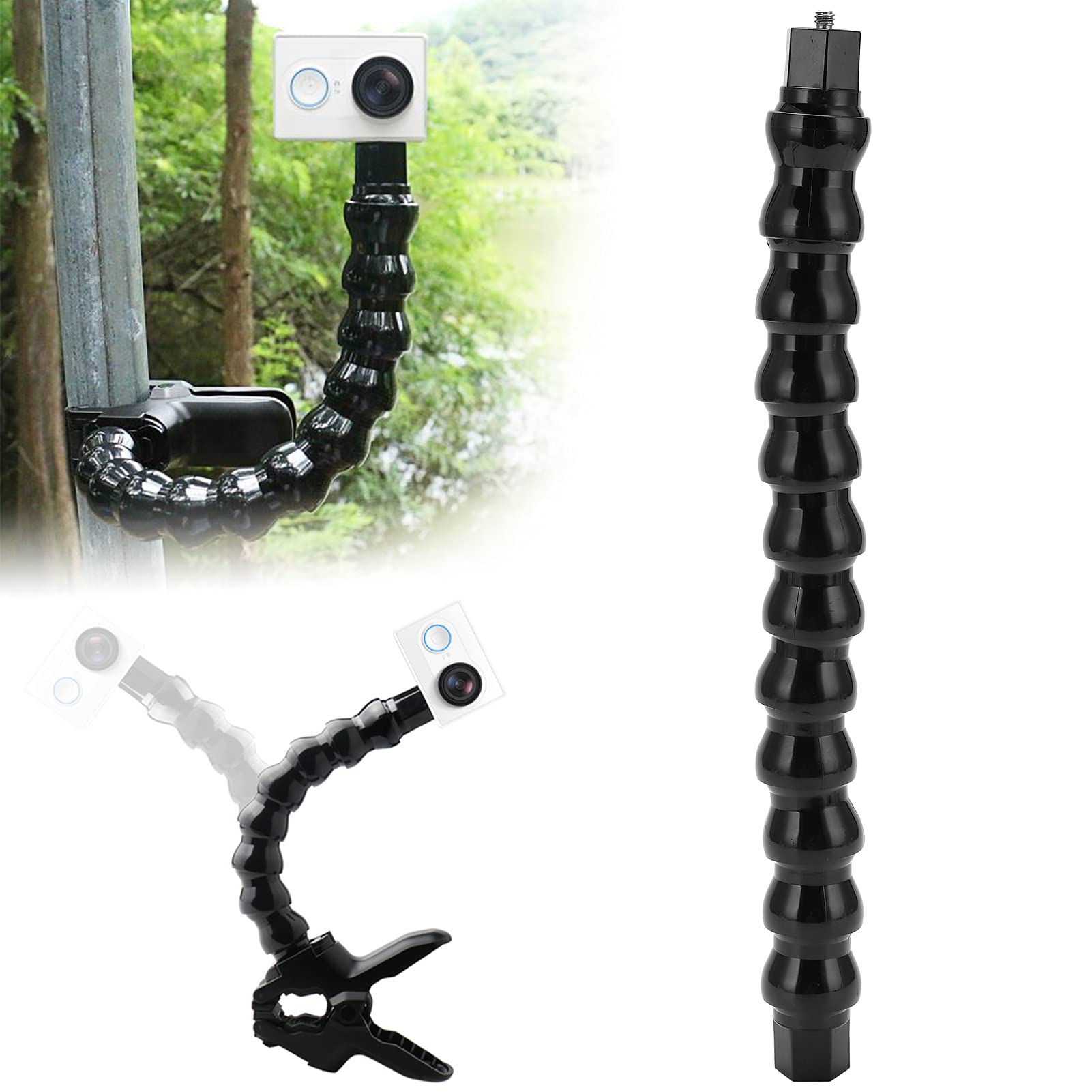 Estink Flexible Arm Mount Monopod, Black Abs Flexible Monopod Jaws Camera Mount 1/4In Screw Holes To 1/4In Screw 12 Section For Surfing Riding Rock Climbing Video Recording
