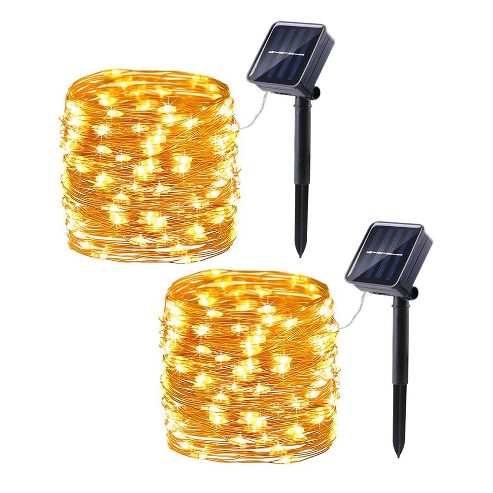 Lomotech Solar String Lights Outdoor - 2 Pack Total 66Ft 200Led Solar Fairy Lights Waterproof 8 Modes Twinkle Lights For Outdoor, Patio, Garden, Yard, Party, Wedding, Tree Decoration (Warm White)