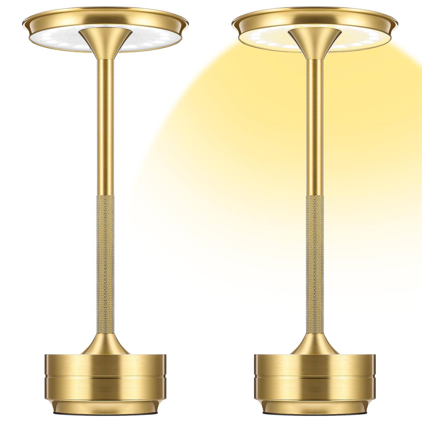 Glooglitter 2 Pcs Led Cordless Table Lamp Rechargeable 5000Mah Battery Operated Table Lamp With Touch Sensor 3 Color Stepless Dimming Portable Desk Light Up To 48 Hours For Home Restaurant Outdoor