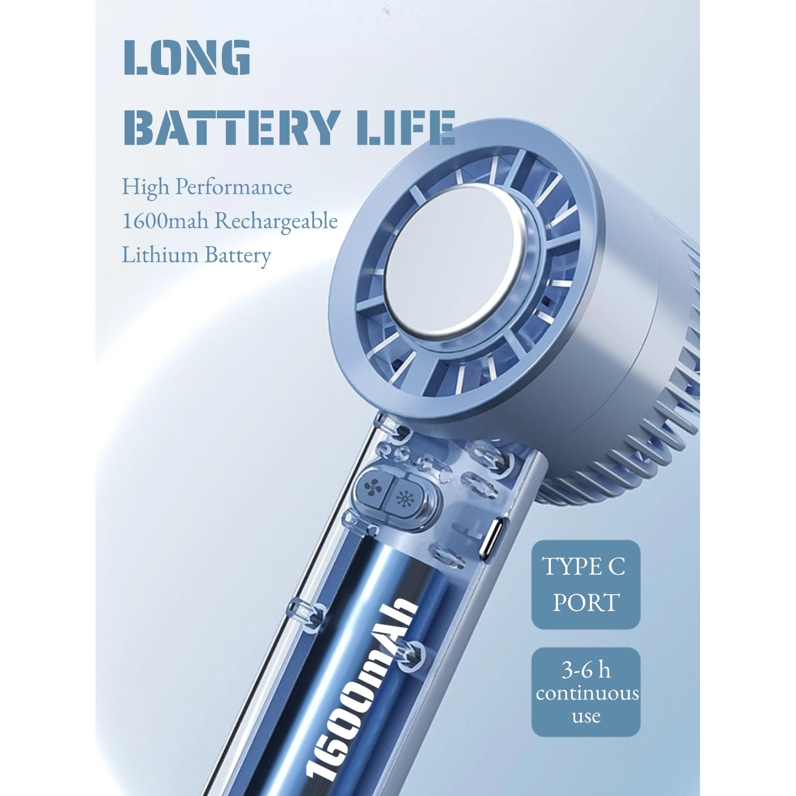 Handheld Fan With Ice Cooling, Usb Rechargeable 3 Speeds Low Noise Small Pocket Cooling Fan