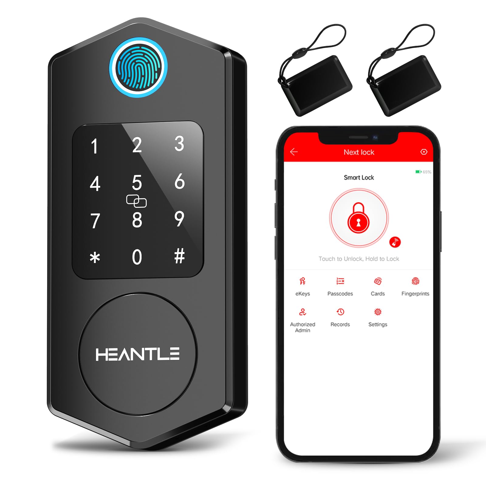 Heantle Smart Deadbolt, Smart Door Locks For Front Door, Smart Locks With Bluetooth App Control For Home, Keypad Deadbolt, Keyless Entry Door Lock, Fingerprint Lock