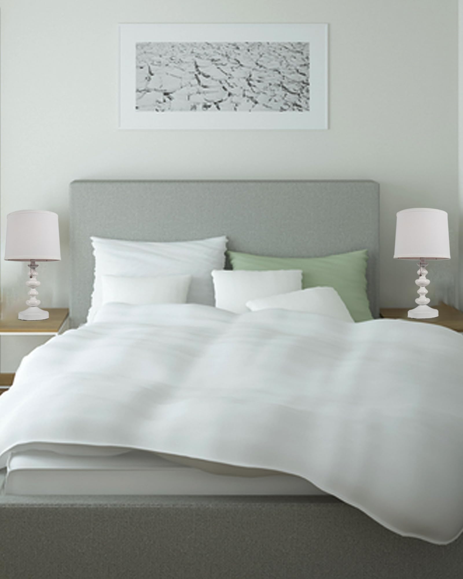 Yorkcare Farmhouse Lamps For Bedrooms Retro Side Pull Chain Table Lamps With Usb, Linen Fabric Shade, Bedside Lamps For Side Nightstand Living Room Included Led Bulb