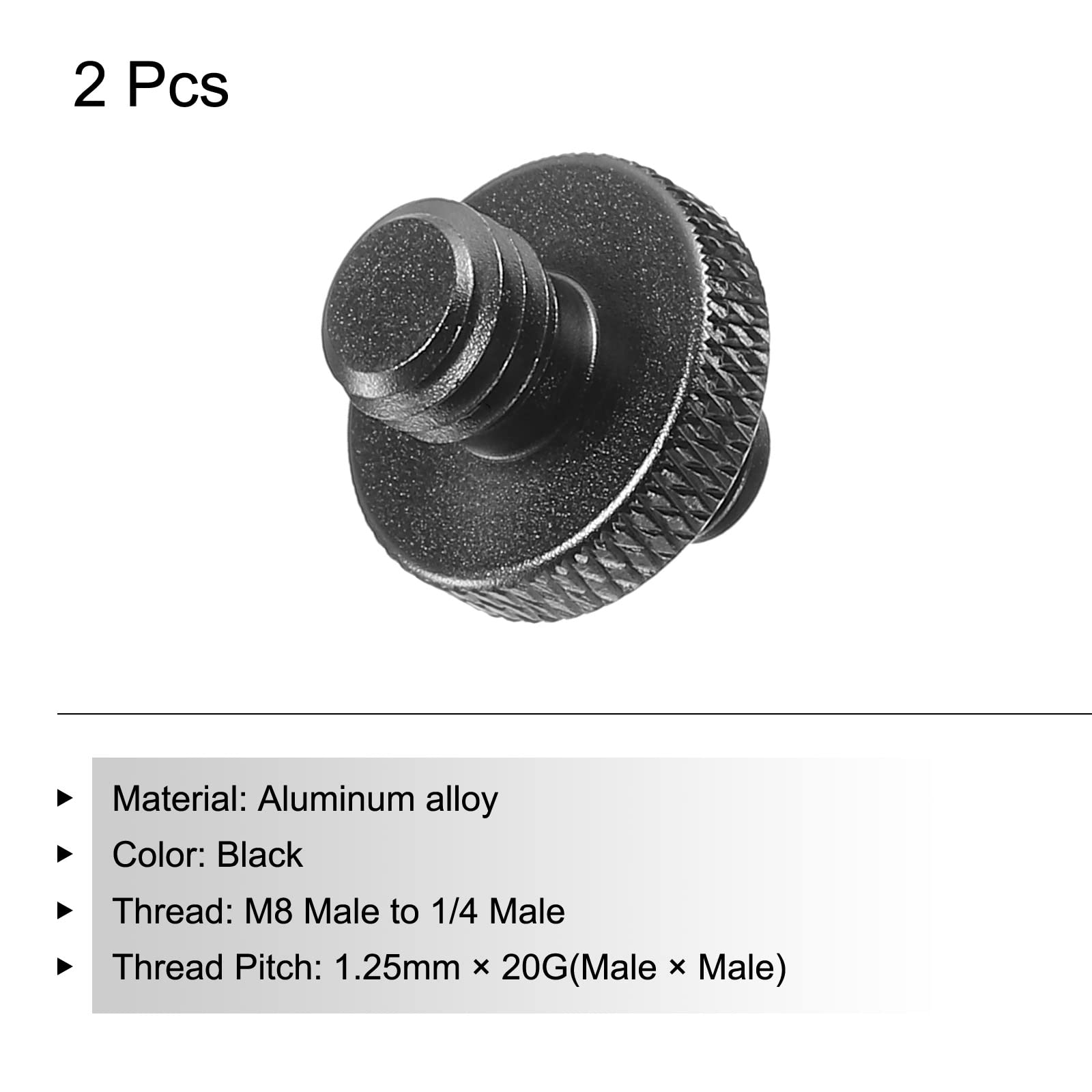 Patikil Mic Stand Adapter M8 Male To 1/4 Male Thread Tripod Screw Adapter Double Sides Camera Screw For Microphone Tripod Stand Black 2 Pack