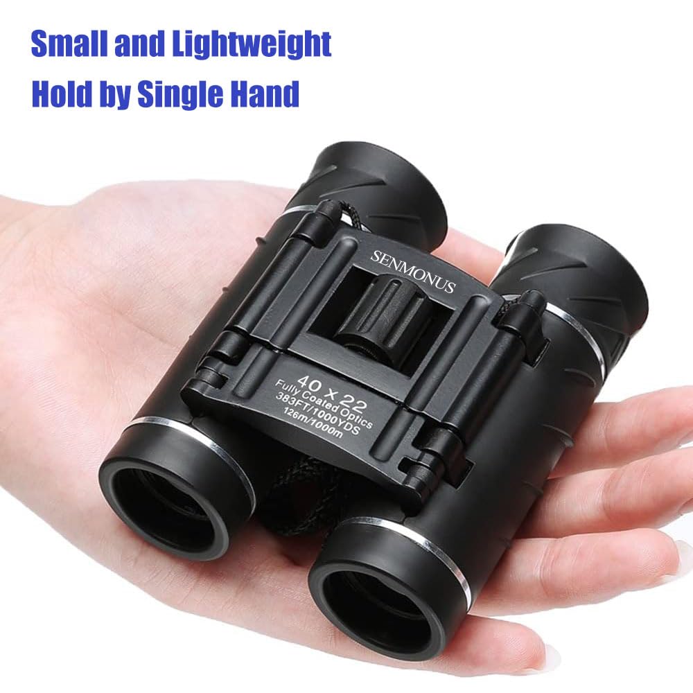 Senmonus 40X22 Compact Small Binoculars For Adults And Kids, Lightweight Pocket Binoculars For Bird Watching, Travel, Concerts, Sports, Camping And Hiking With Weak Light Night Vision (Bak4 Prism Fmc Lens)