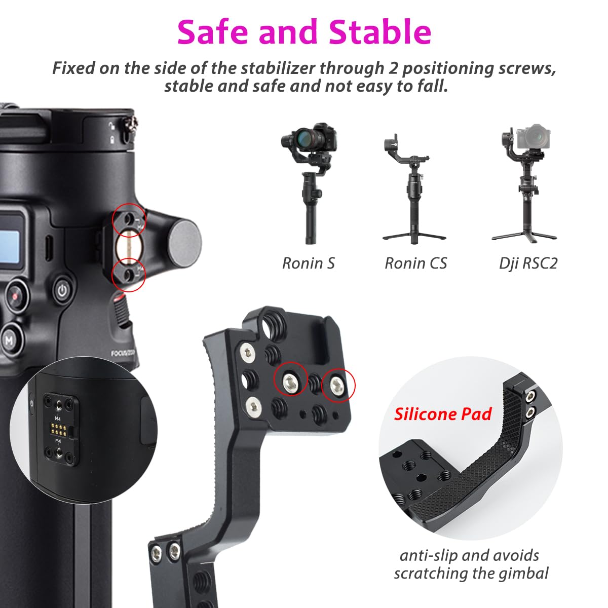 Akeipho Gimbal Grip Handle Handy Sling Handgrip For Dji Ronin S/Sc / Rsc2,Adjustable Gimbal Side Extension Cold Shoe Mount 1/4" 3/8" Holes Stabilizer Accessory Handle
