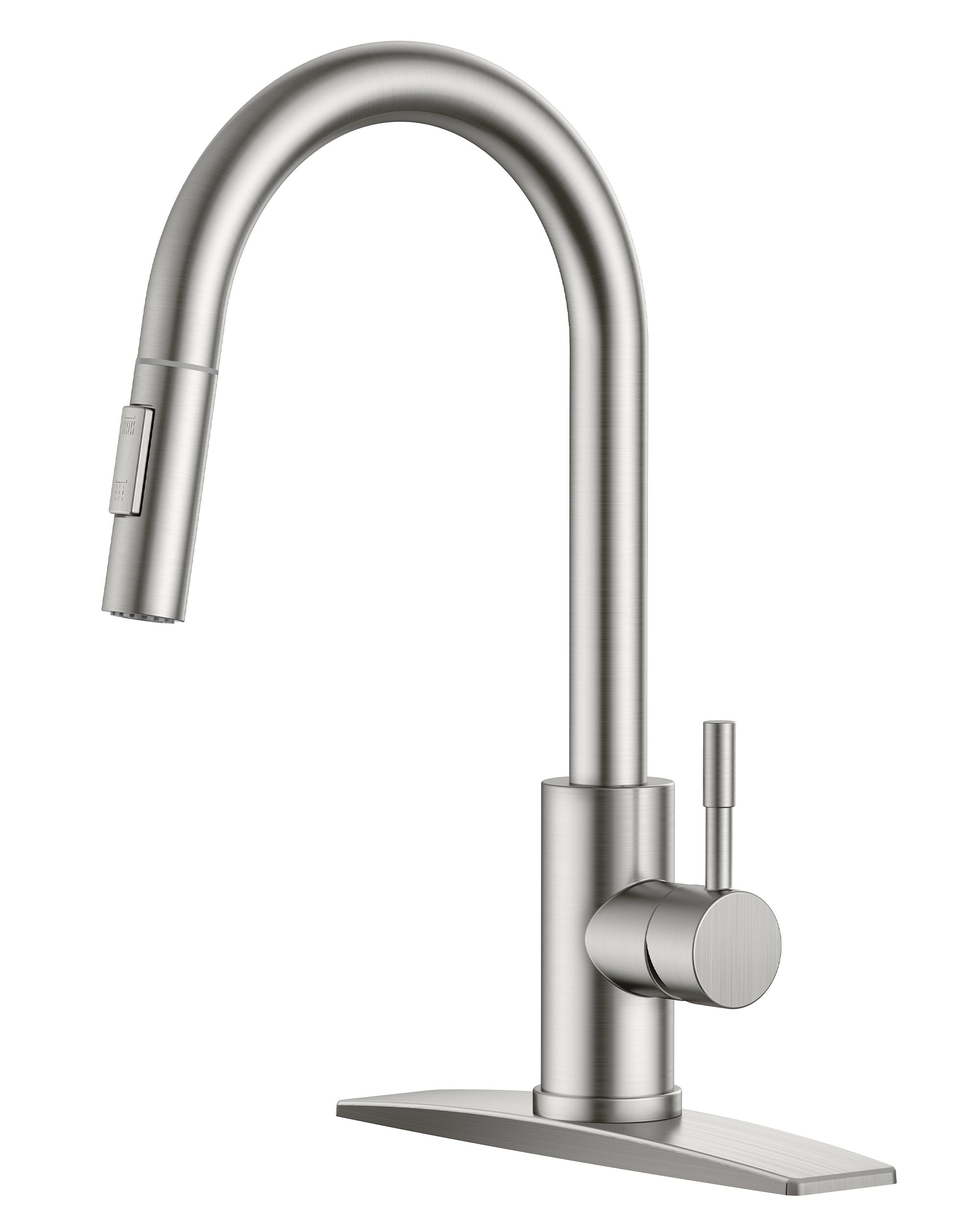 Forious Kitchen Faucet With Pull Down Sprayer, High Arc Modern Classic Sink Faucet Stainless Steel With Deck Plate Fit For 1 Or 3 Hole For Bar Farmhouse Laundry Rv, Nickel Brushed