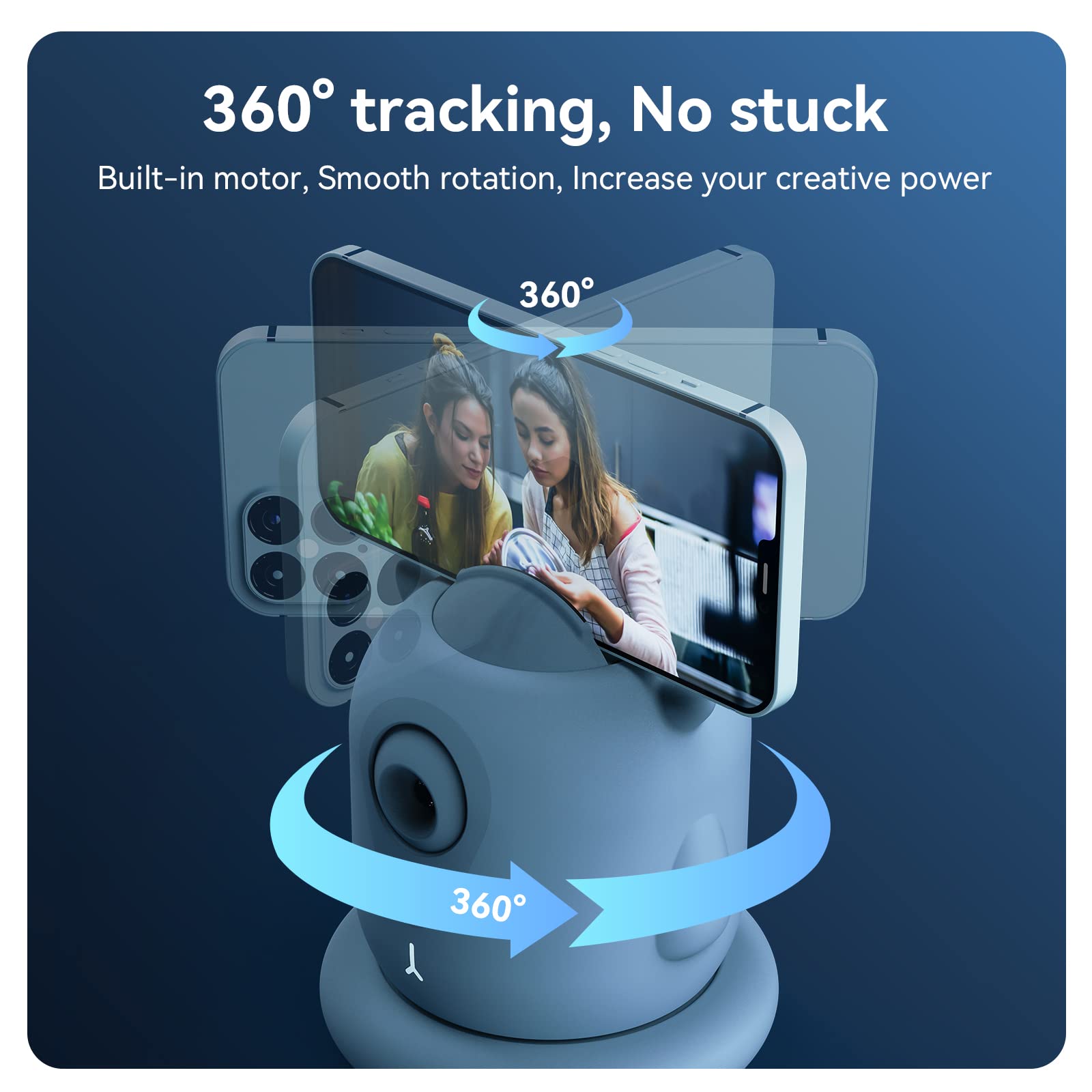 Aicoco Auto Tracking Phone Holder, Auto Face Tracking Tripod, 360° Rotation Phone Camera Mount, Ai-Powered Face Tracking, Bluetooth Shutter Control, No App For Live Streaming Video And Video Recording