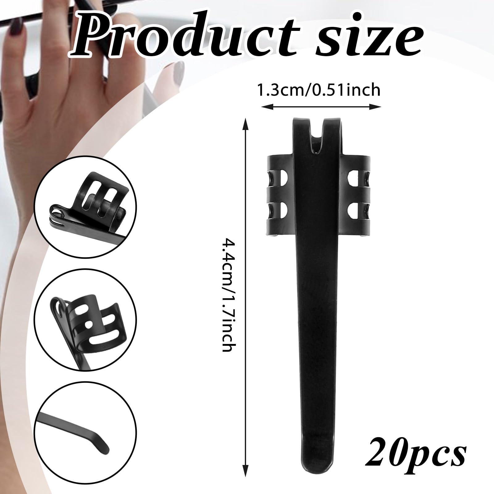 Innohhustle 20 Pieces Flashlight Clip Black Pocket Clip Portable Penlight Replacement Clip Removable Pen Light Accessory Stainless Steel Flashlight Clip Penlight Replacement Parts For Flashlights Keychain Lights