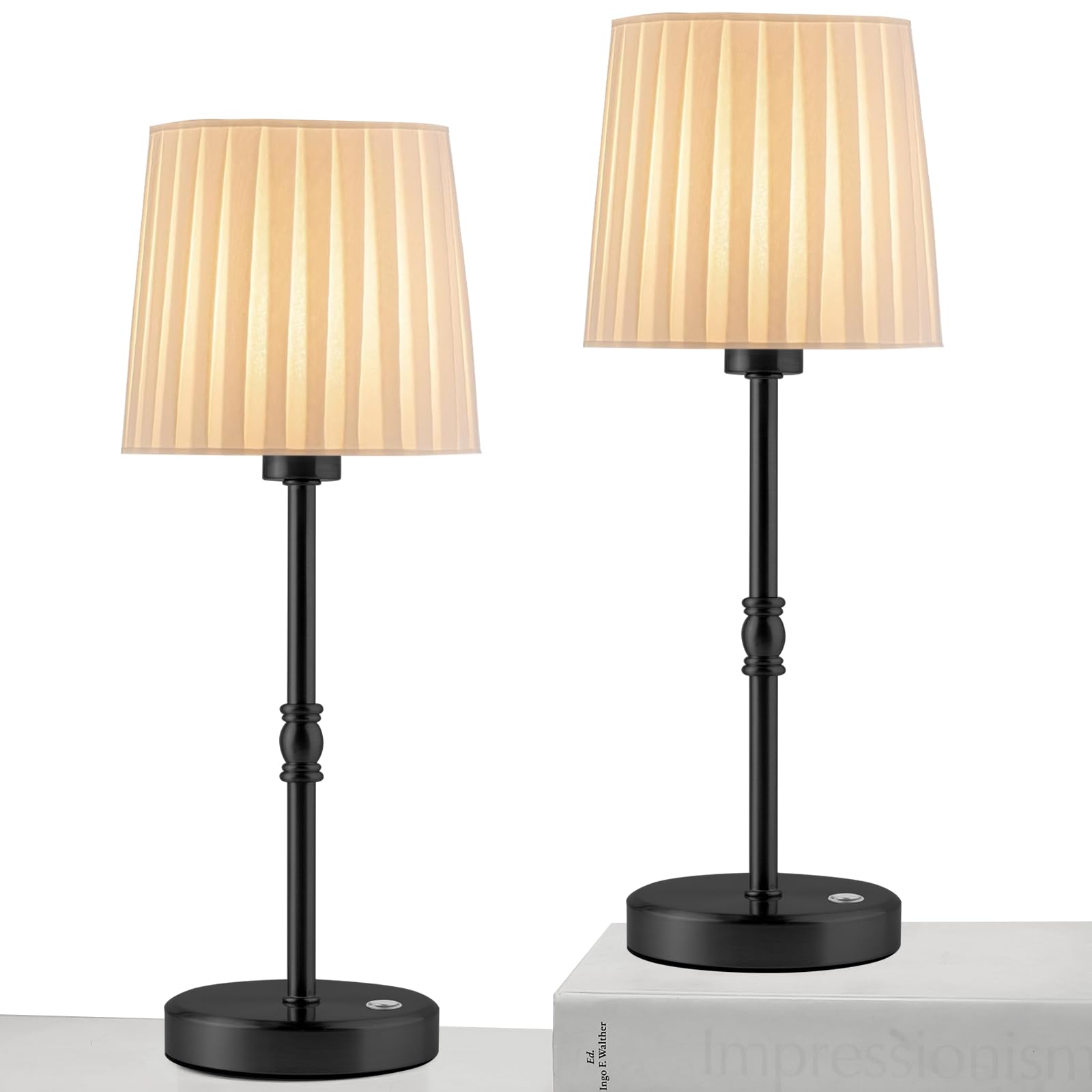 Gernehop Cordless Led Table Lamp Set Of 2, Modern Portable Small Table Lamp With Touch Stepless Dimming,Built-In 5000Mah Rechargeable Battery Wireless Desk Lamps For Restaurant/Bedroom/Bars/Coffee Shop Black