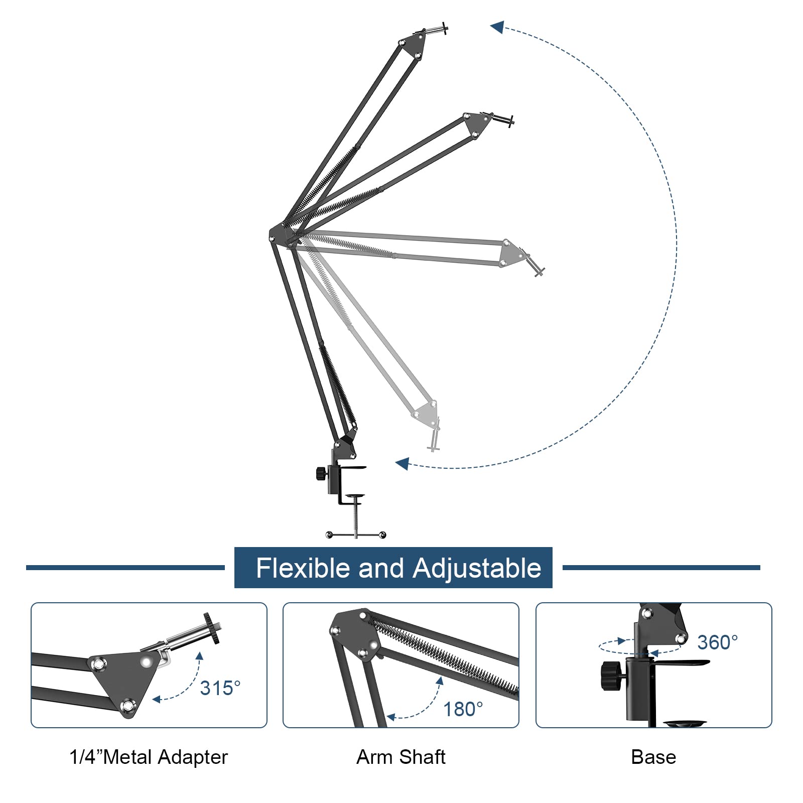 Anivia Overhead Video Stand Phone Holder Articulating Arm Phone Mount,Articulating Phone Stand Tablet Table Top Scissor Boom Arm,Phone Holder For Streaming Phone Baking Crafting