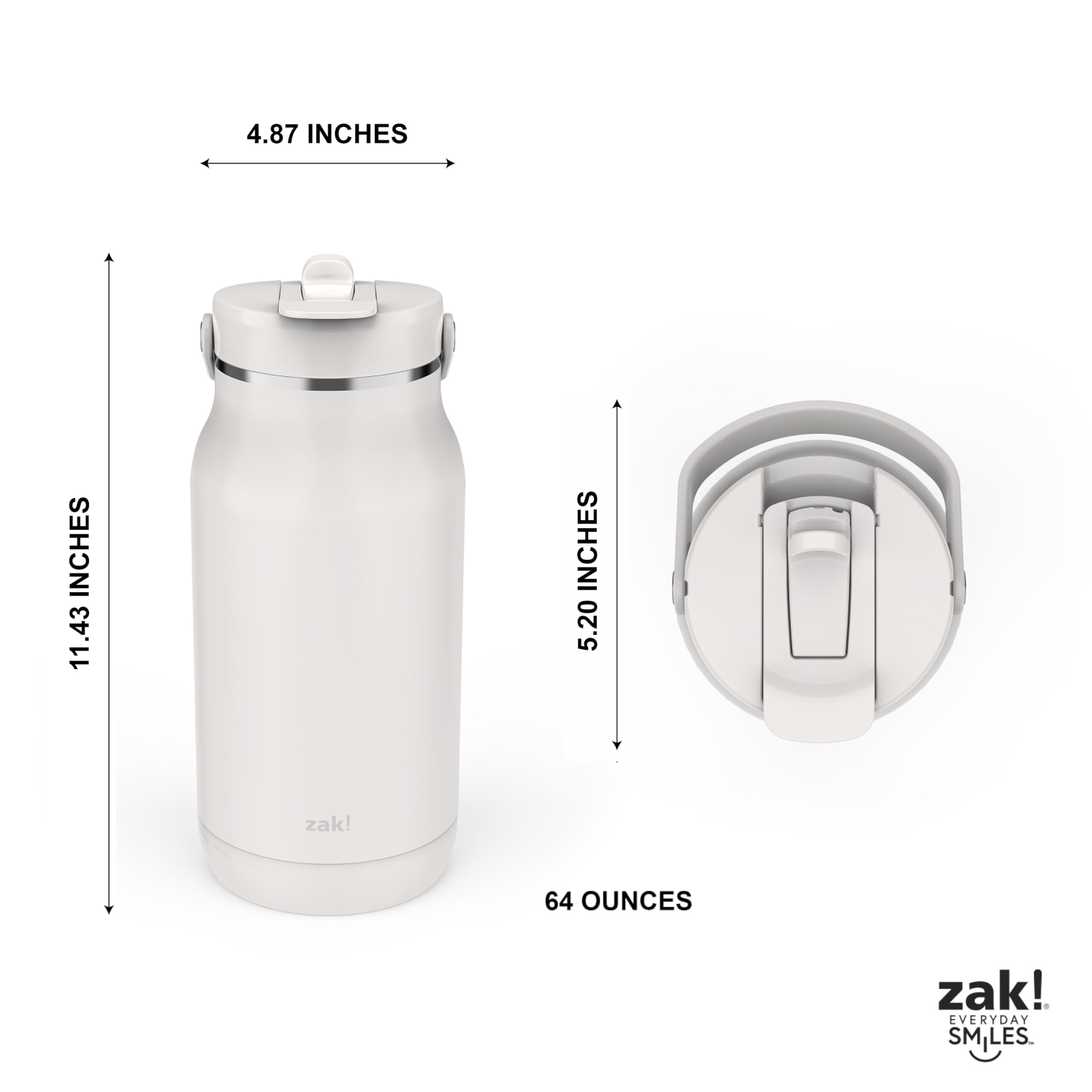 Zak Designs Harmony 2-In-1 Water Bottle For Travel Or At Home, 64Oz Recycled Stainless Steel
