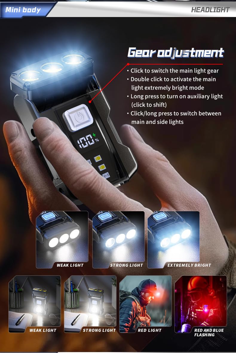 Poyoelf Small Powerful Edc Flashlight Mini Flashlight With Rechargeable 180 Degree Keychain Flashlight Magnet Pocket Flashlight 6 Mode Type-C Lanyard For Camping, Outdoor, Inspection,