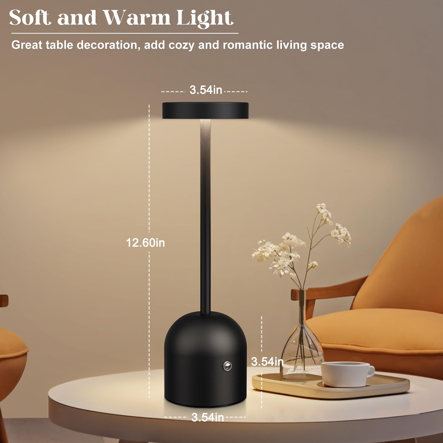 Yacoto 2 Pack Cordless Table Lamps, 5000Mah Rechargeable Battery Operated Outdoor Lamp, 3 Color Stepless Dimming Wireless Led Desk Table Light For Dining, Bedroom, Patio, Restaurant, Bar, Cafe(Black)