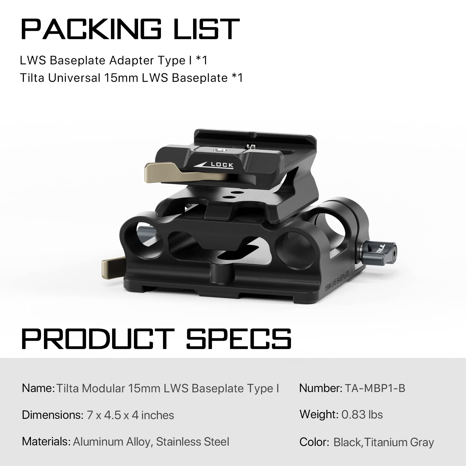 Tilta Modular Baseplate Type I With15Mm Lws Rod Support (Black) Ta-Mbp1-B